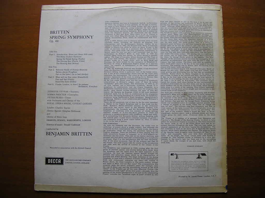 BRITTEN: SPRING SYMPHONY     VYVYAN / PROCTER / PEARS / OROHCG / BRITTEN     ED1       SXL 2264