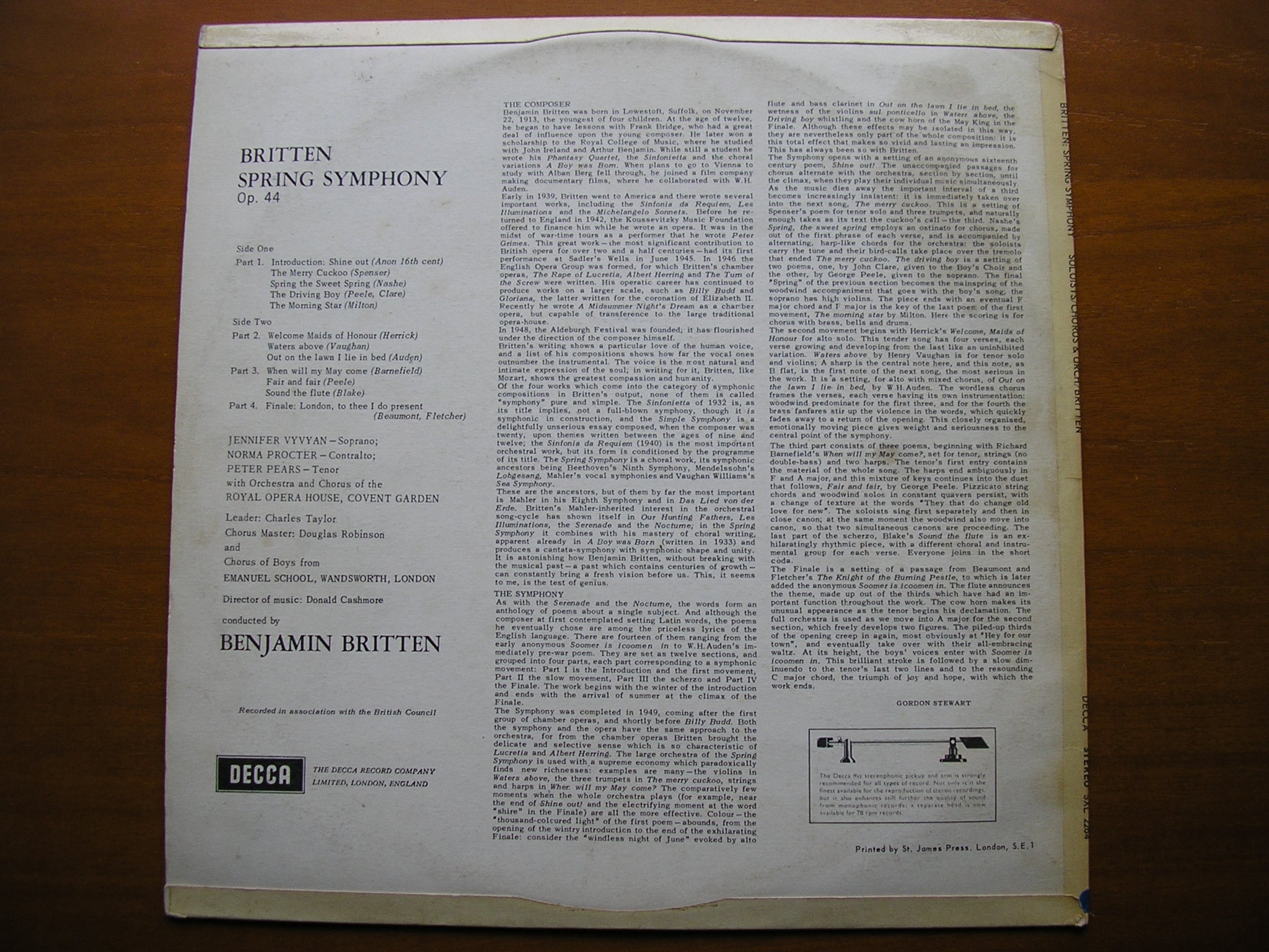 BRITTEN: SPRING SYMPHONY     VYVYAN / PROCTER / PEARS / OROHCG / BRITTEN     ED1       SXL 2264