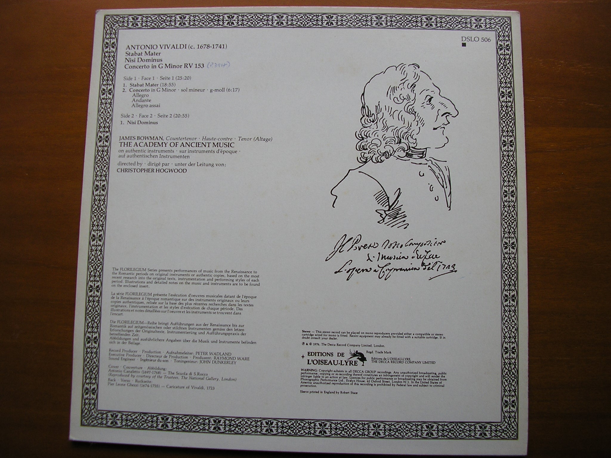 VIVALDI: STABAT MATER / NISI DOMINUS / CONCERTO in G     BOWMAN / THE ENGLISH CONCERT / PINNOCK       DSLO 506