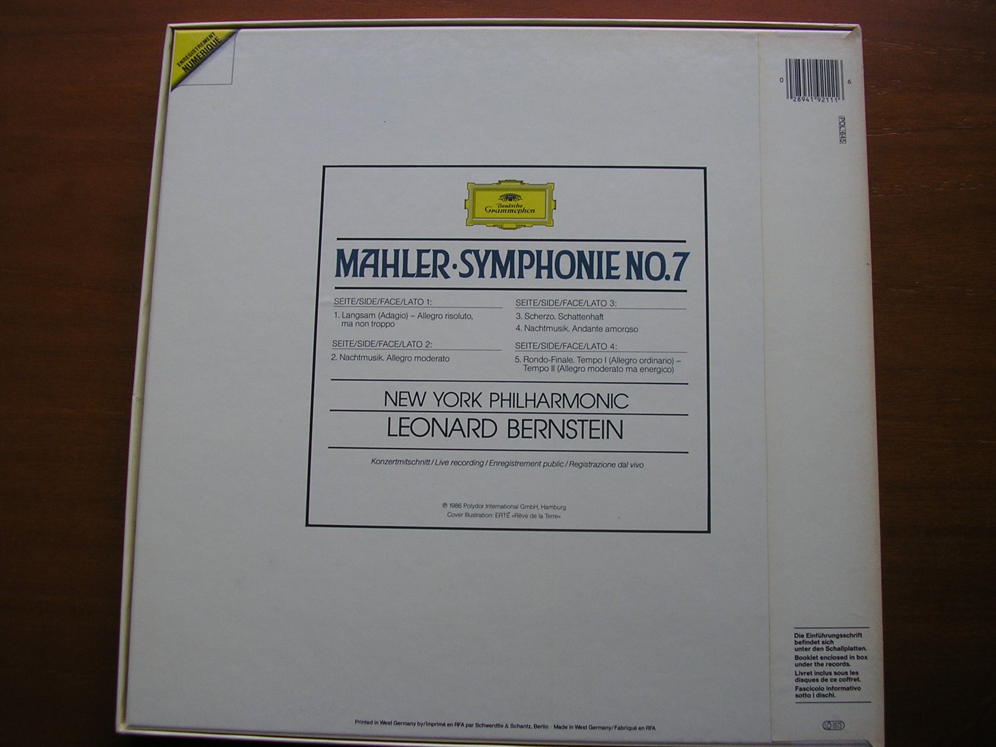 MAHLER: SYMPHONY No. 7     BERNSTEIN / NEW YORK PHILHARMONIC    419 211