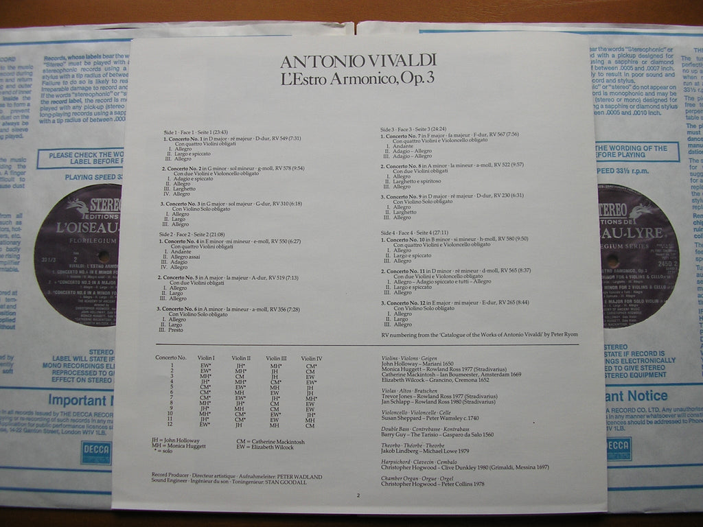 VIVALDI: L'ESTRO ARMONICO Op. 3       ACADEMY OF ANCIENT MUSIC / HOGWOOD     2LP    D245D2