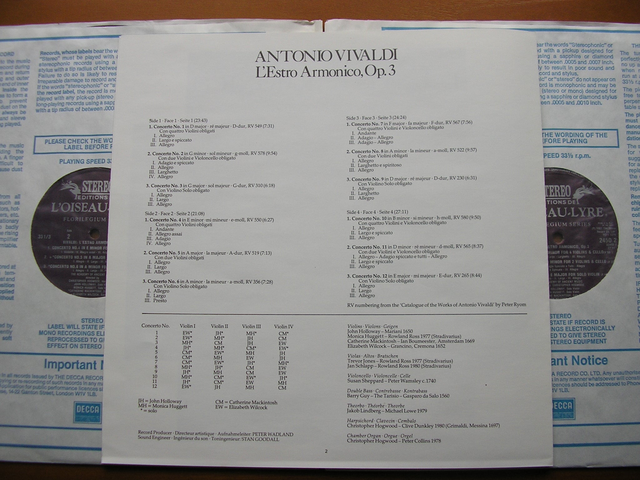 VIVALDI: L'ESTRO ARMONICO Op. 3       ACADEMY OF ANCIENT MUSIC / HOGWOOD     2LP    D245D2