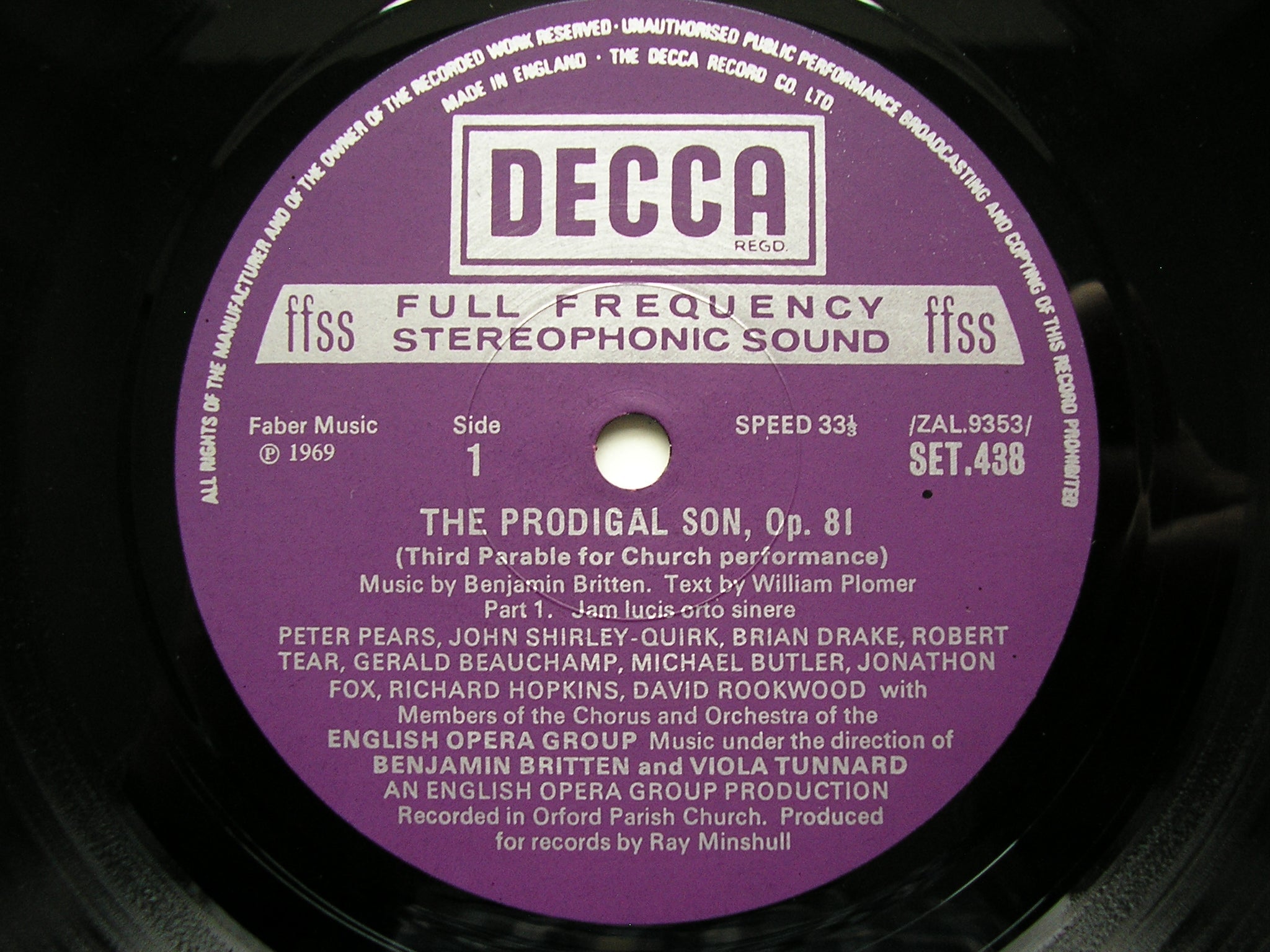 BRITTEN: THE PRODIGAL SON     SOLOISTS / ENGLISH OPERA GROUP / TUNNARD / BRITTEN     SET 438