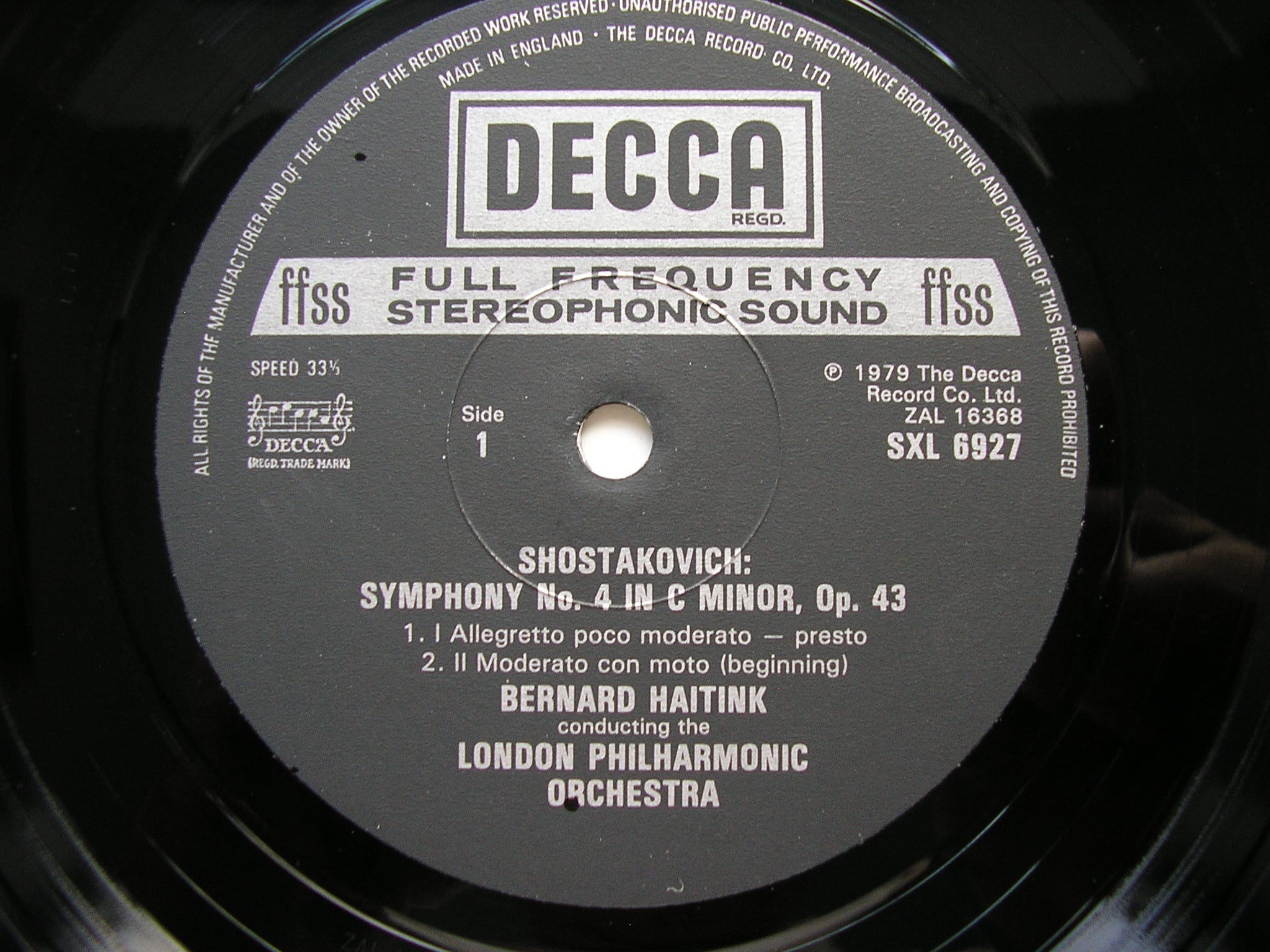 SHOSTAKOVICH: SYMPHONY No. 4     HAITINK / LONDON PHILHARMONIC     SXL 6927