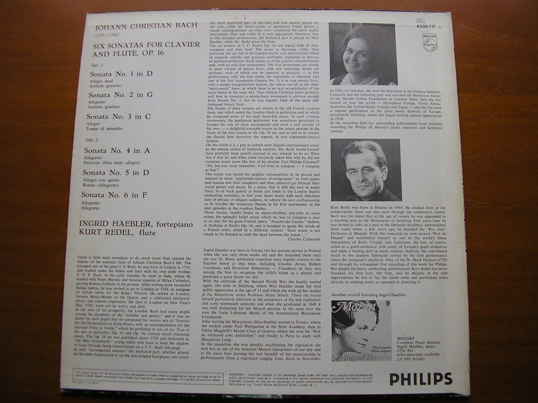 BACH, J C: SIX SONATAS FOR CLAVIER & FLUTE Op. 16   INGRID HAEBLER / KURT REDEL 6500 121