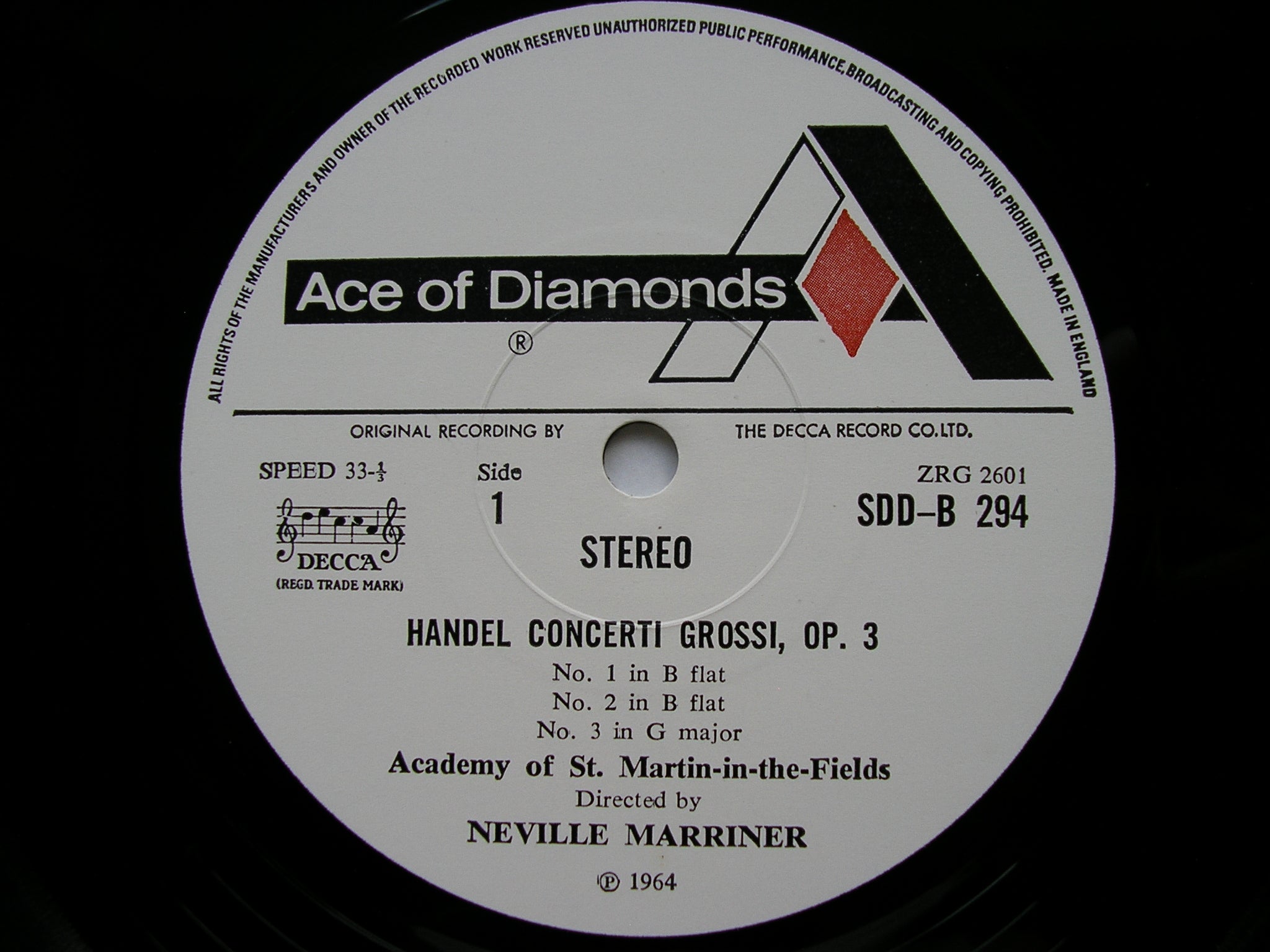 HANDEL: CONCERTI GROSSI Op. 3 & Op. 6       MARRINER / ASMIF    4LP   SDDB 294 / 7