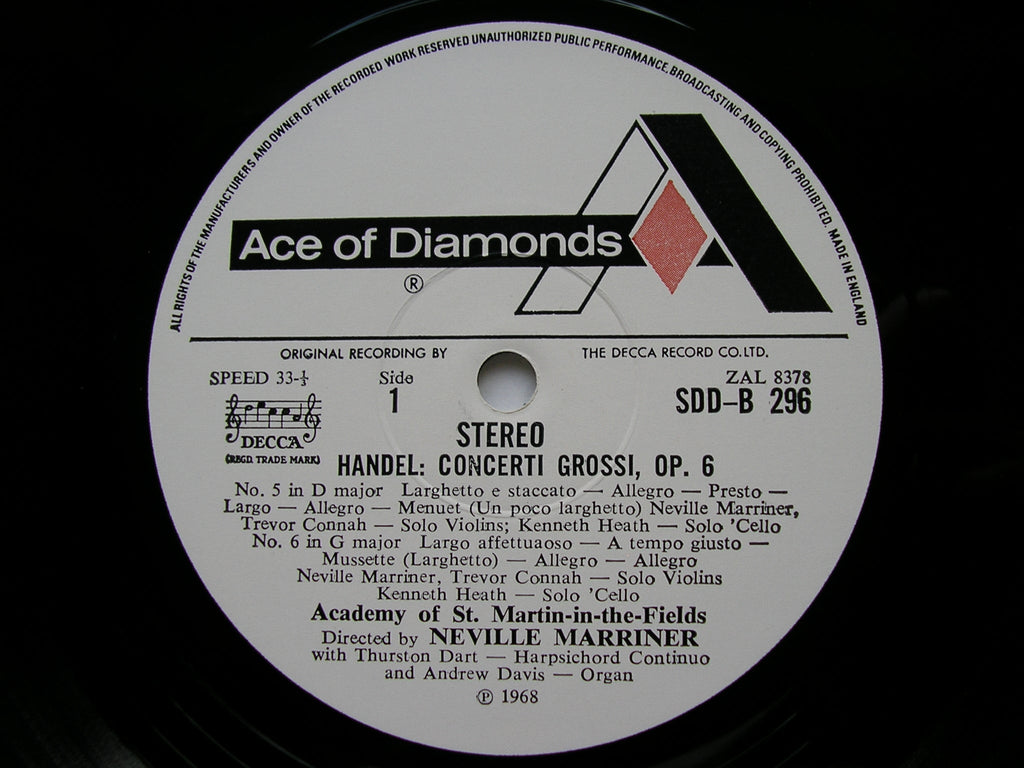 HANDEL: CONCERTI GROSSI Op. 3 & Op. 6       MARRINER / ASMIF    4LP   SDDB 294 / 7
