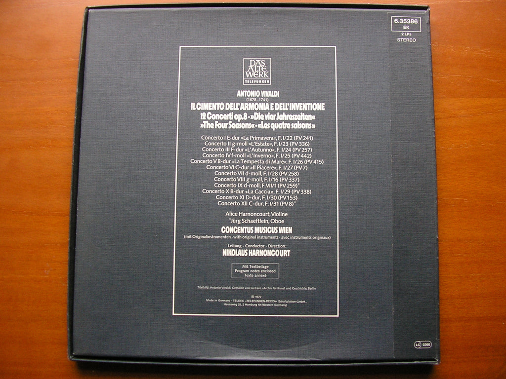 VIVALDI: THE CONTEST BETWEEN HARMONY & INVENTION  Op. 8      HARNONCOURT / CONCENTUS MUSICUS VIENNA     2 LP       6.35386