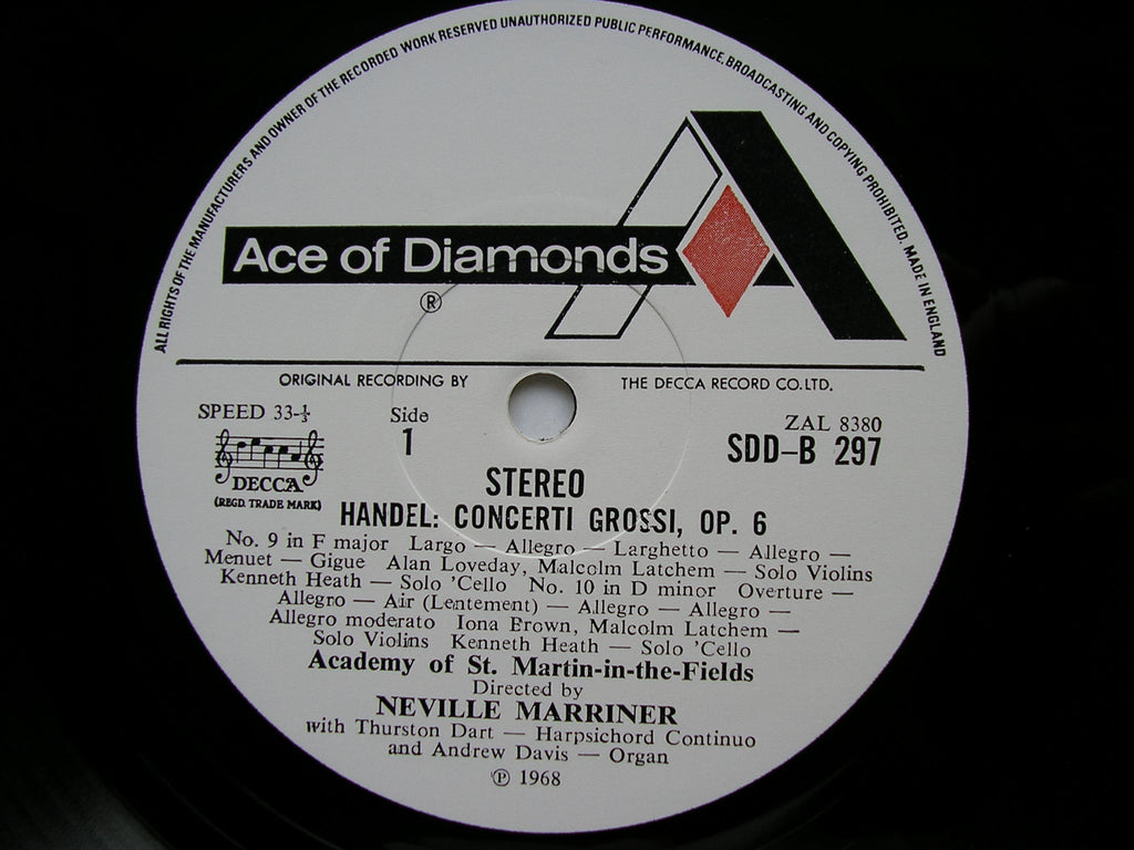 HANDEL: CONCERTI GROSSI Op. 3 & Op. 6       MARRINER / ASMIF    4LP   SDDB 294 / 7