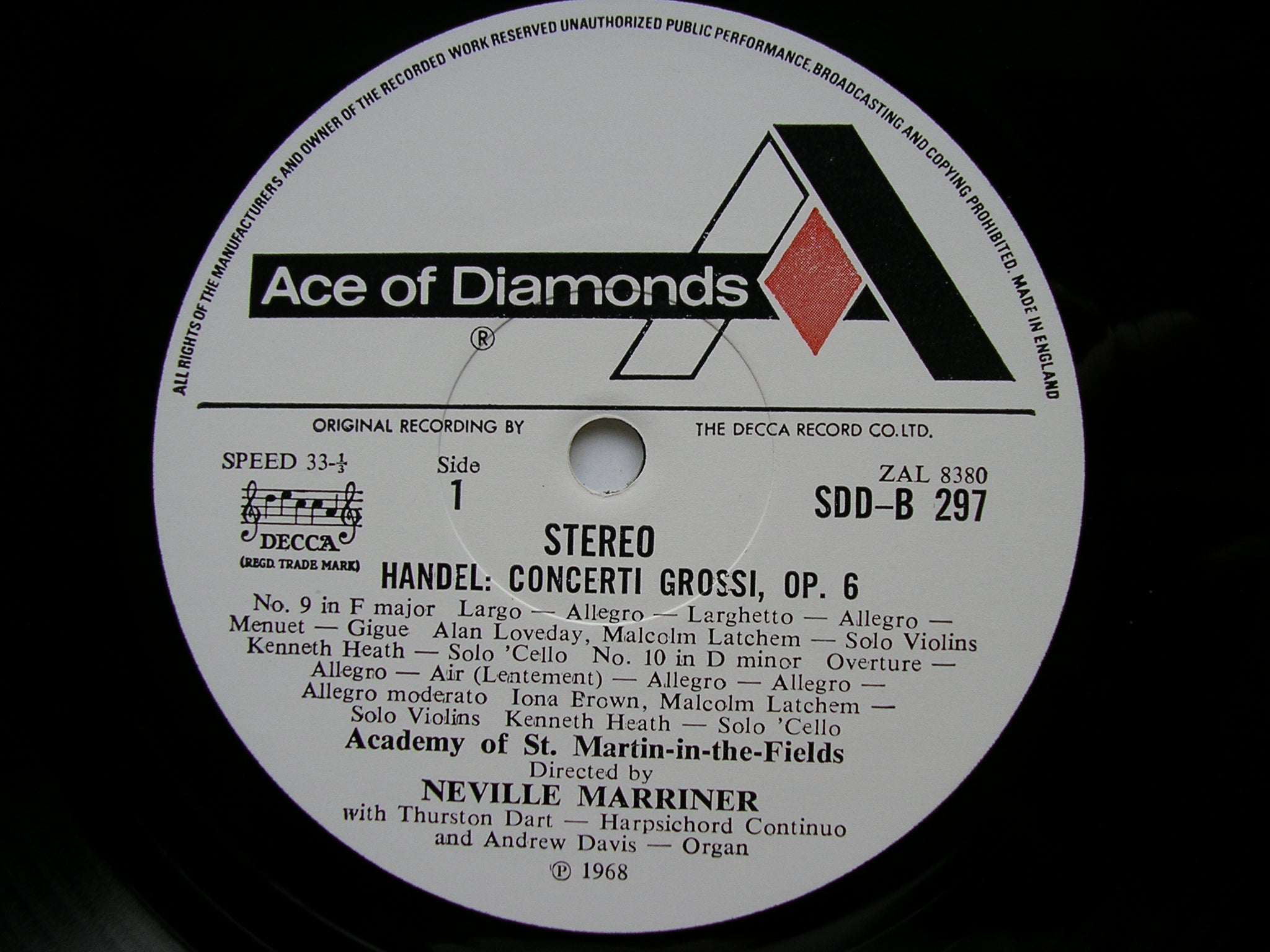HANDEL: CONCERTI GROSSI Op. 3 & Op. 6       MARRINER / ASMIF    4LP   SDDB 294 / 7