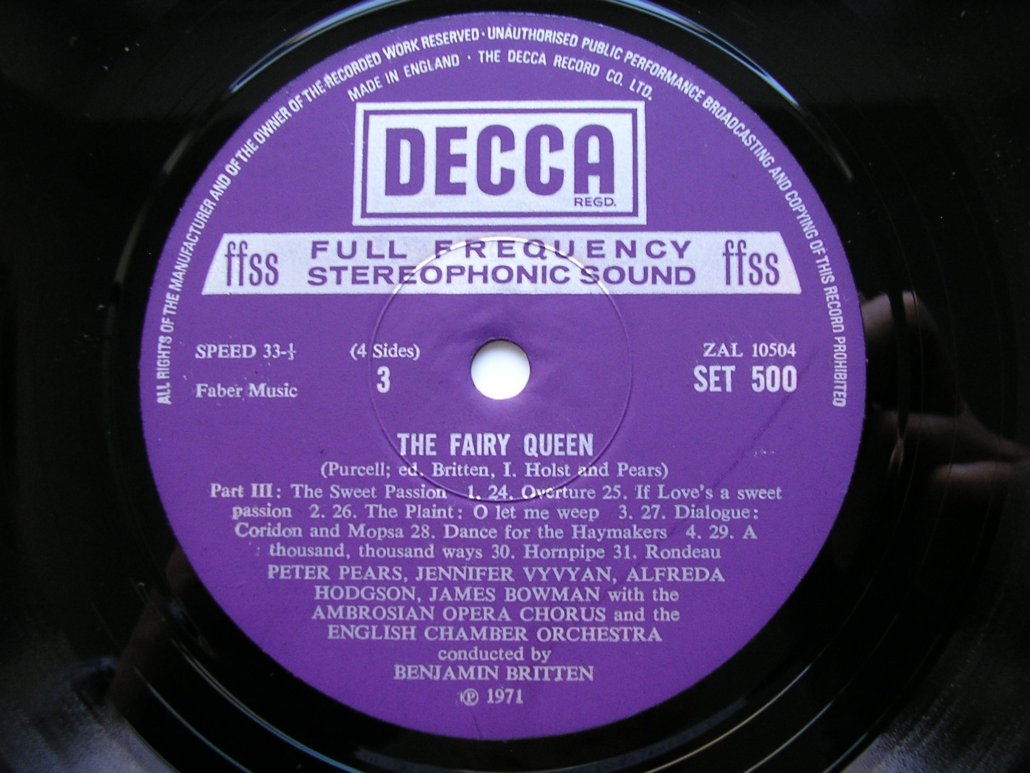 PURCELL: THE FAIRY QUEEN  (1692)      SOLOISTS / ENGLISH CHAMBER ORCHESTRA / BRITTEN    2LP     SET 499 - 500