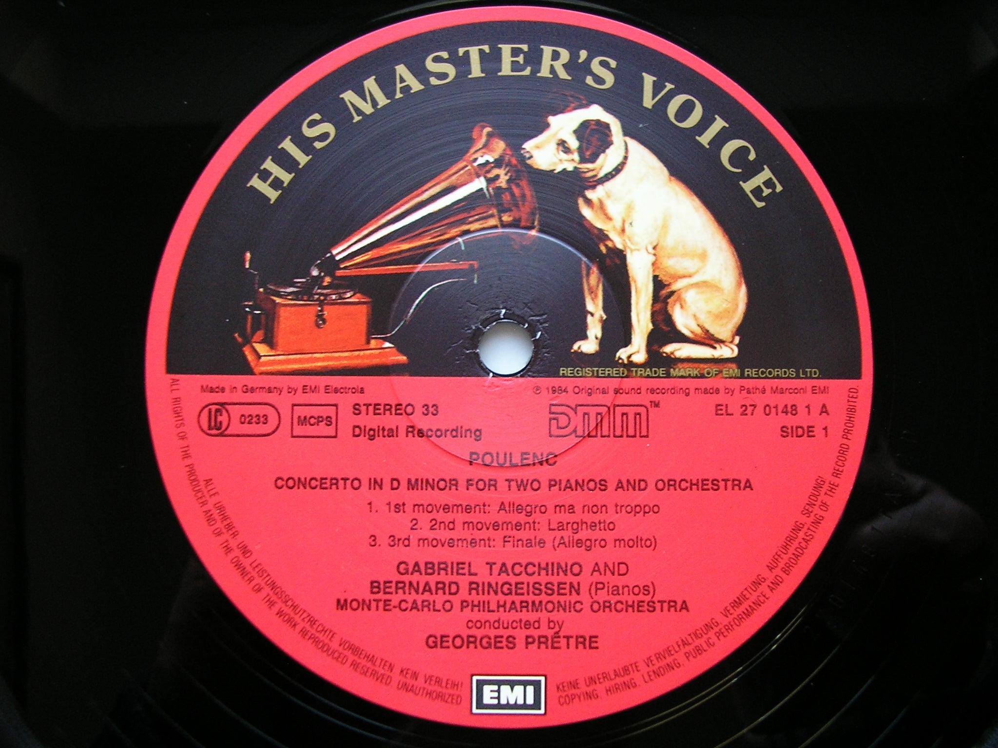 POULENC: CONCERTO CHAMPETRE / CONCERTO FOR TWO PIANOS     BROSSE / TACCHINO / RINGEISSEN / MONTE CARLO PHILHARMONIC / PRETRE     EG 2701481