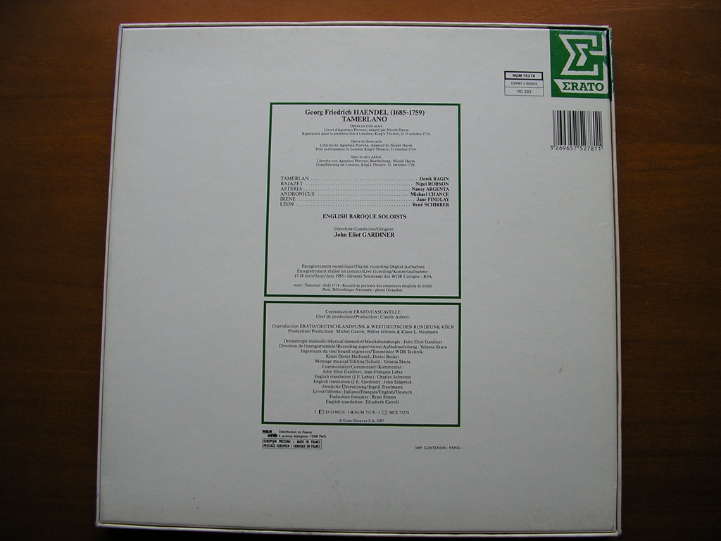 HANDEL:  TAMERLANO (1724)    SOLOISTS / ENGLISH BAROQUE SOLOISTS / GARDINER    3LP    NUM 75278
