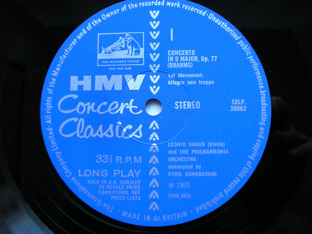 SXLP 30063 BRAHMS: VIOLIN CONCERTO KOGAN / PHILHARMONIA / KONDRASHIN
