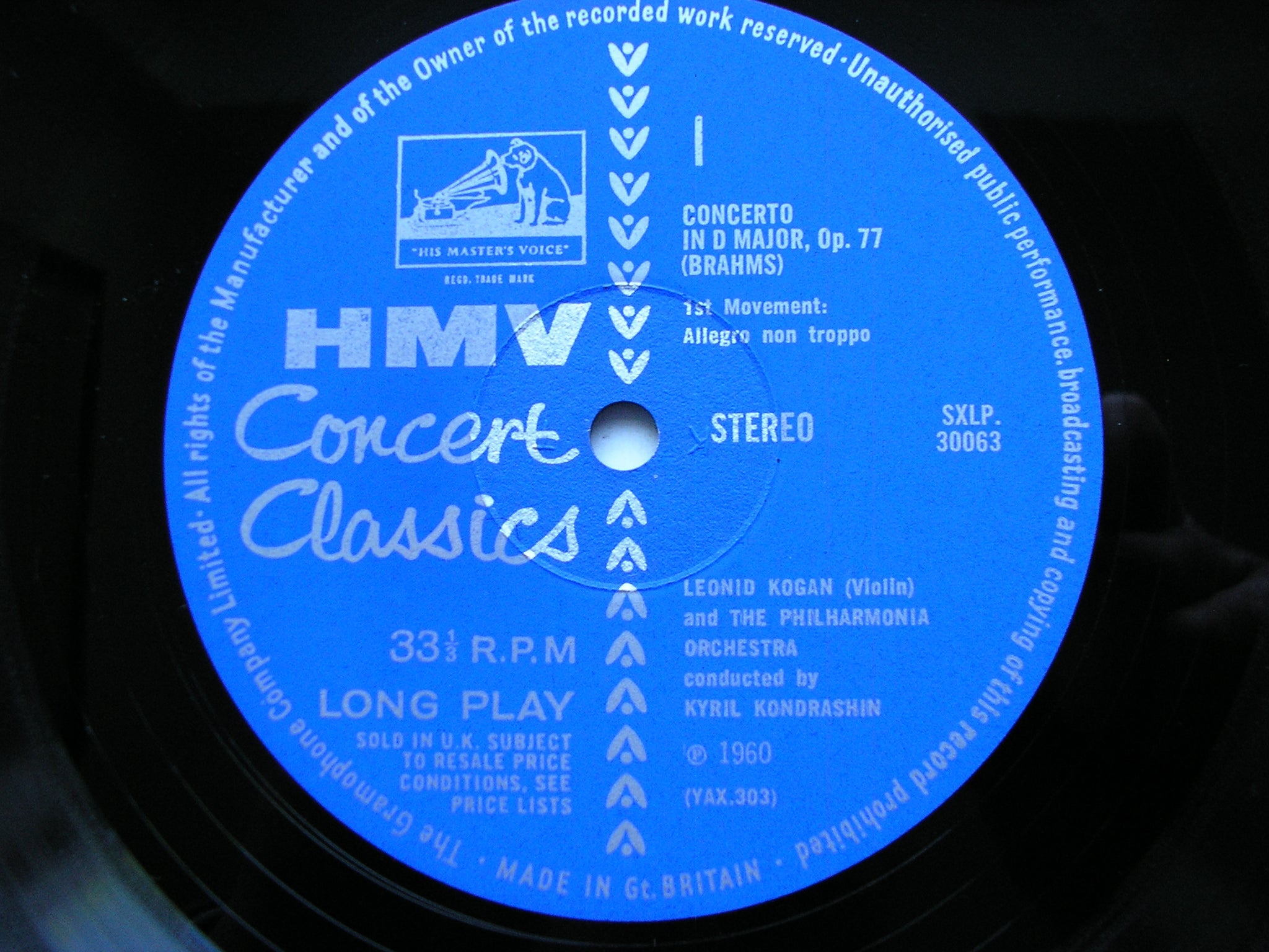 SXLP 30063 BRAHMS: VIOLIN CONCERTO KOGAN / PHILHARMONIA / KONDRASHIN