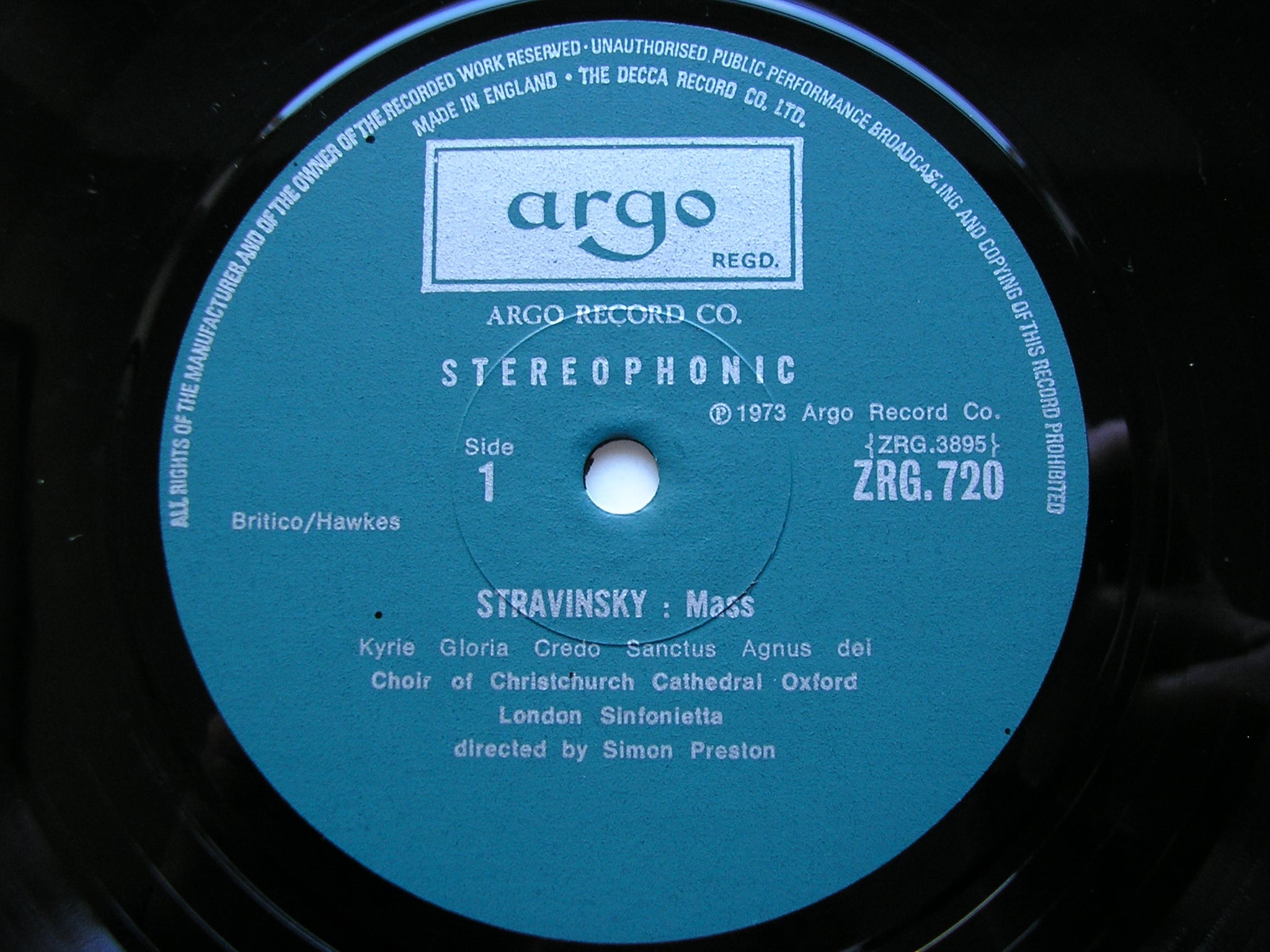 STRAVINSKY: MASS / POULENC: EASTER & CHRISTMAS MOTETS     CHOIR OF CHRIST CHURCH, OXFORD / LONDON SINFONIETTA / PRESTON    ZRG 720