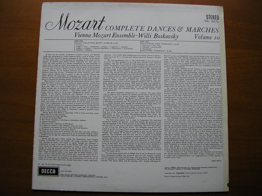 SXL 6275  MOZART: COMPLETE DANCES & MARCHES  Volume 10      BOSKOVSKY / VIENNA MOZART ENSEMBLE     ED2