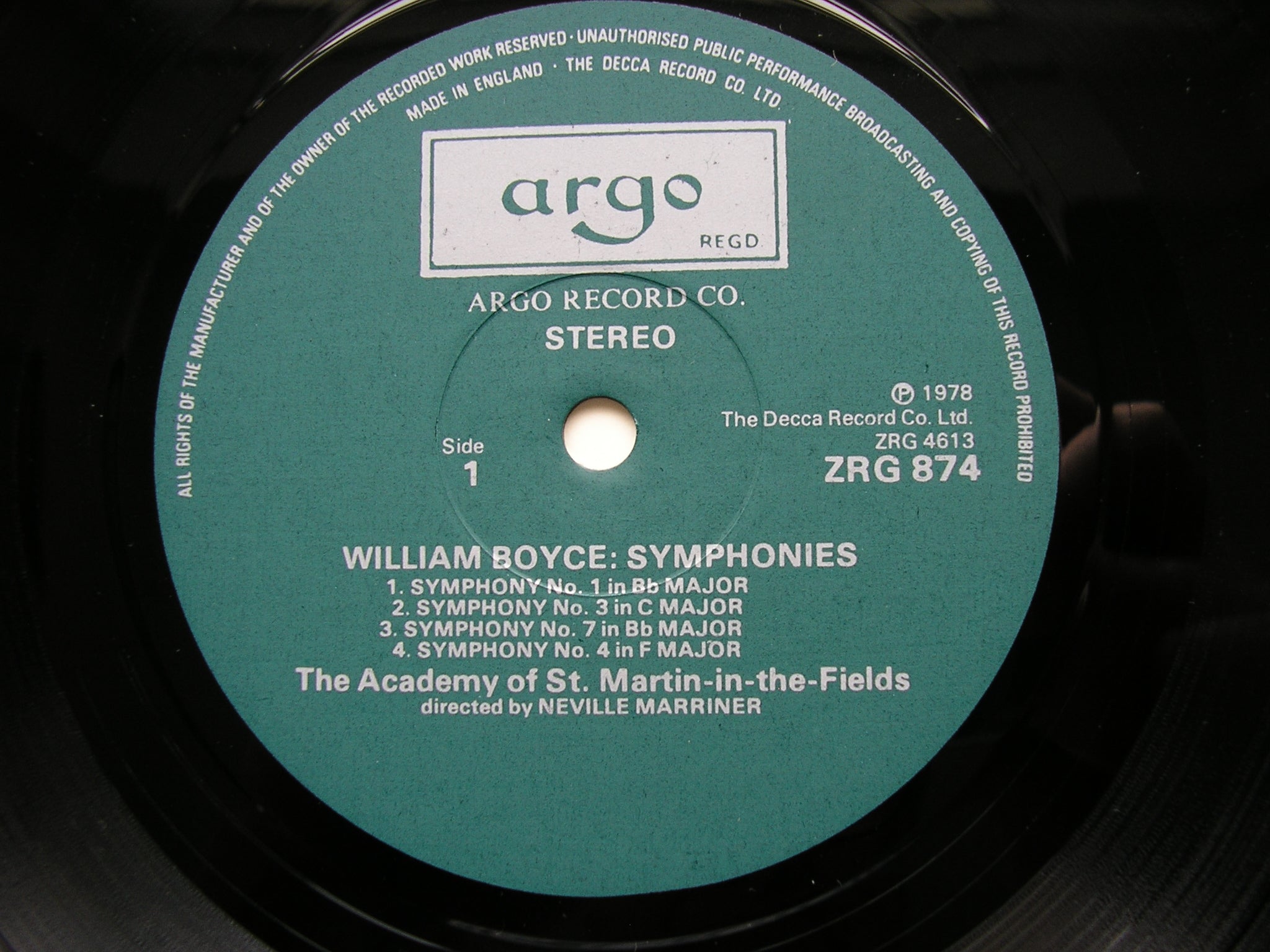 BOYCE: SYMPHONIES Nos. 1 - 8      MARRINER / ACADEMY OF ST MARTIN IN THE FIELDS      ZRG 874