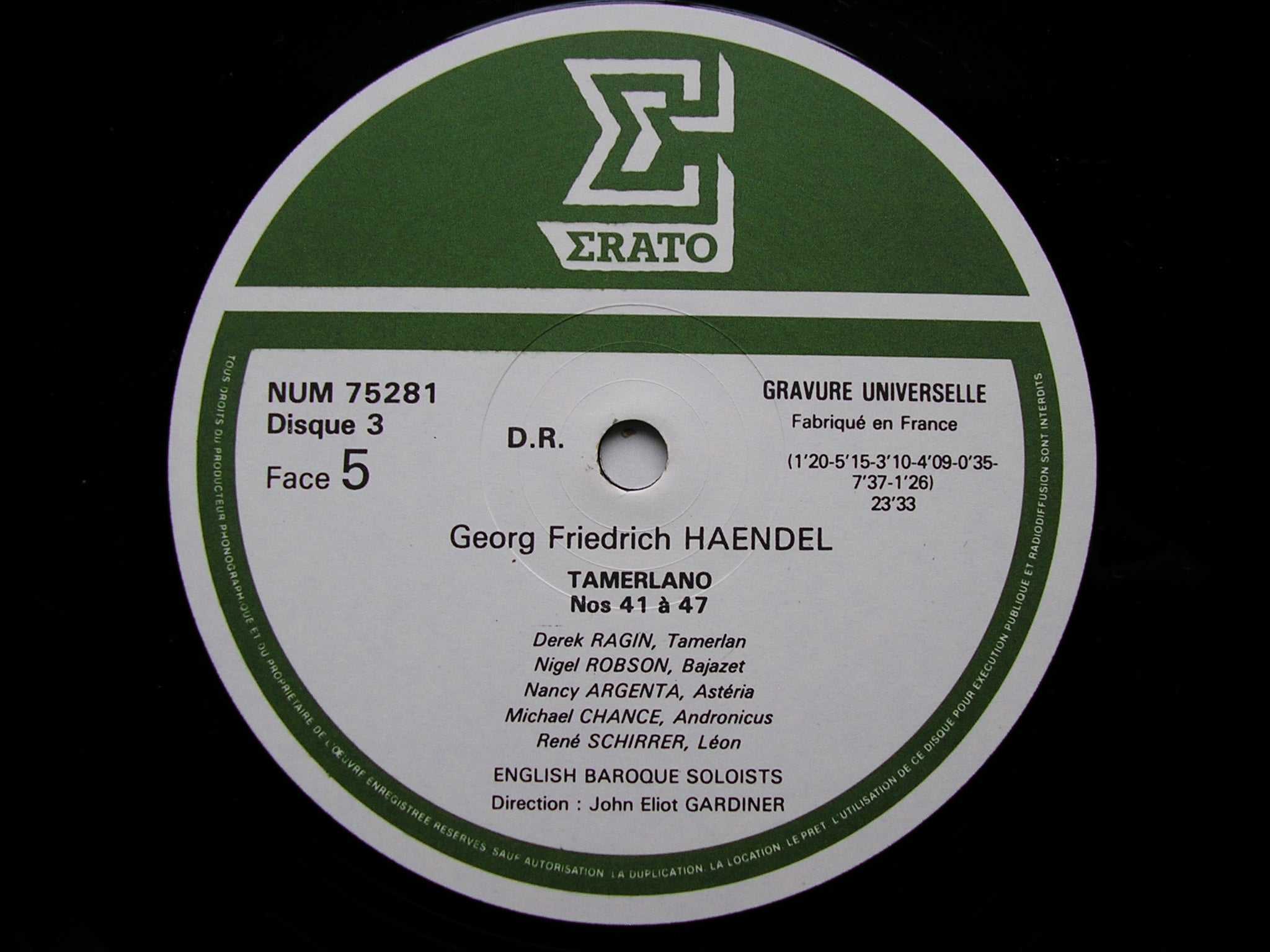 HANDEL:  TAMERLANO (1724)    SOLOISTS / ENGLISH BAROQUE SOLOISTS / GARDINER    3LP    NUM 75278
