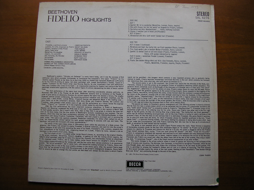 SXL 6276  BEETHOVEN: FIDELIO    highlights     NILSSON / McCRACKEN / VIENNA PHILHARMONIC / MAAZEL     ED2
