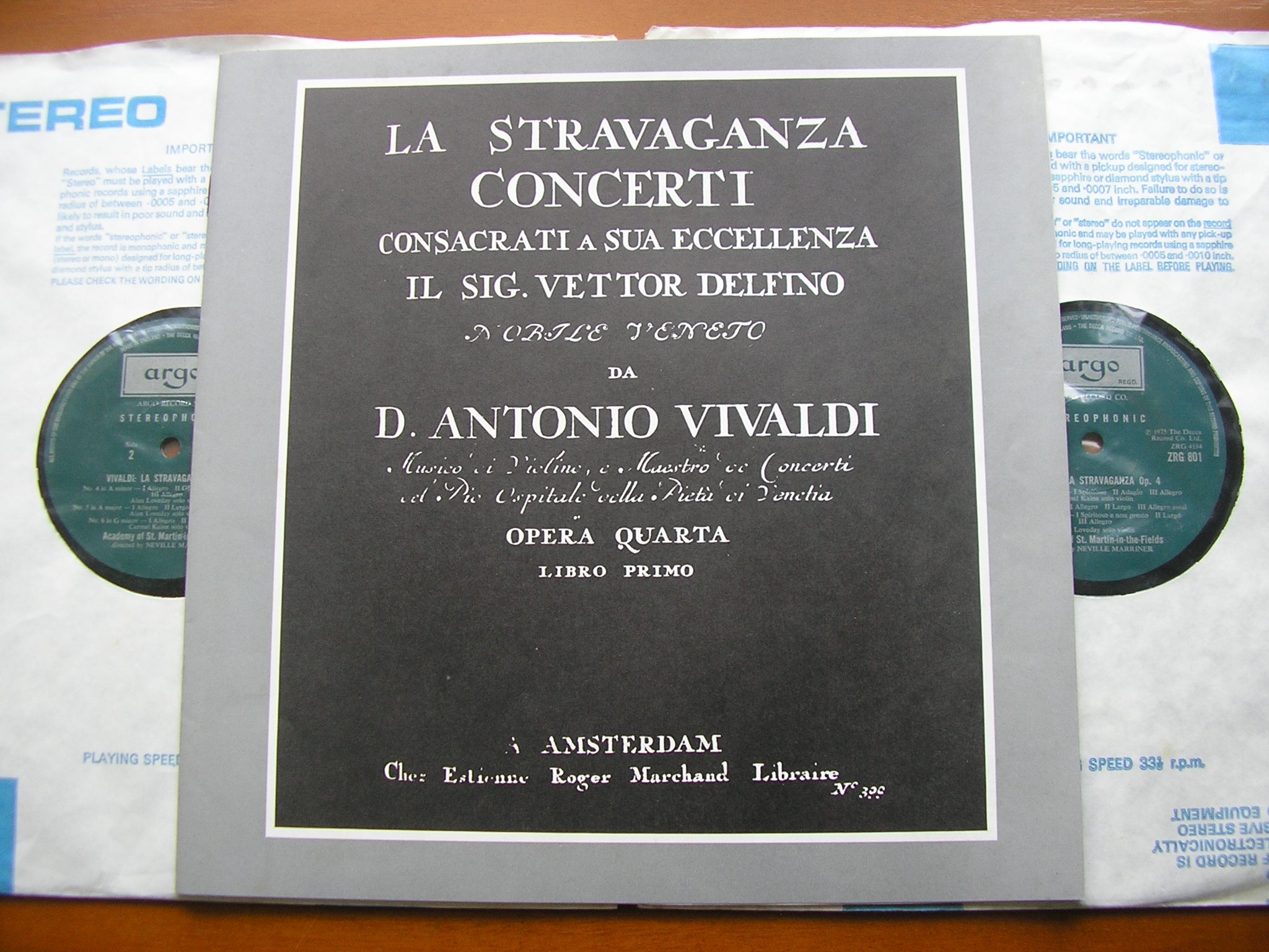VIVALDI: LA STRAVAGANZA Op. 4       KAINE / LOVEDAY / ASMIF / MARRINER     2 LP      ZRG 800/1