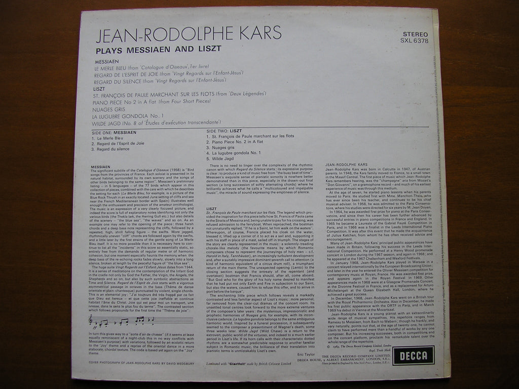 SXL 6378 JEAN-RODOLPHE KARS PLAYS MESSIAEN & LISZT      ED3