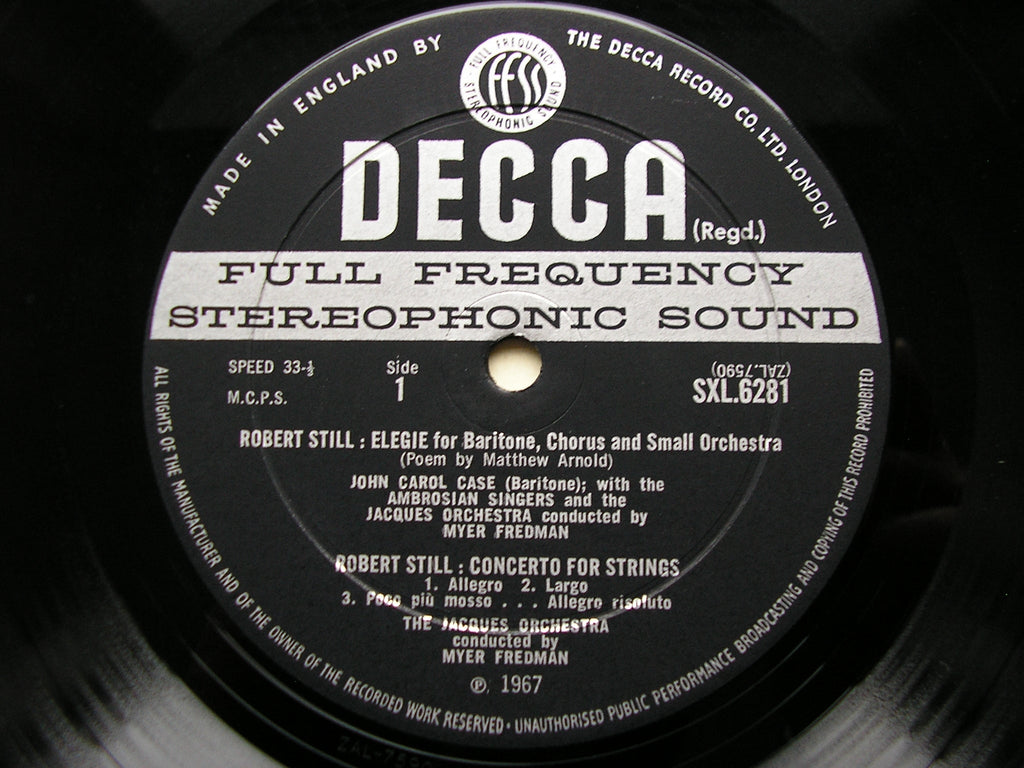 SXL 6281  STILL: ELEGY / CONCERTO FOR STRINGS / RUBBRA: CHORAL SUITE 'INSCAPE'      JACQUES ORCHESTRA /  FREDMAN     ED2