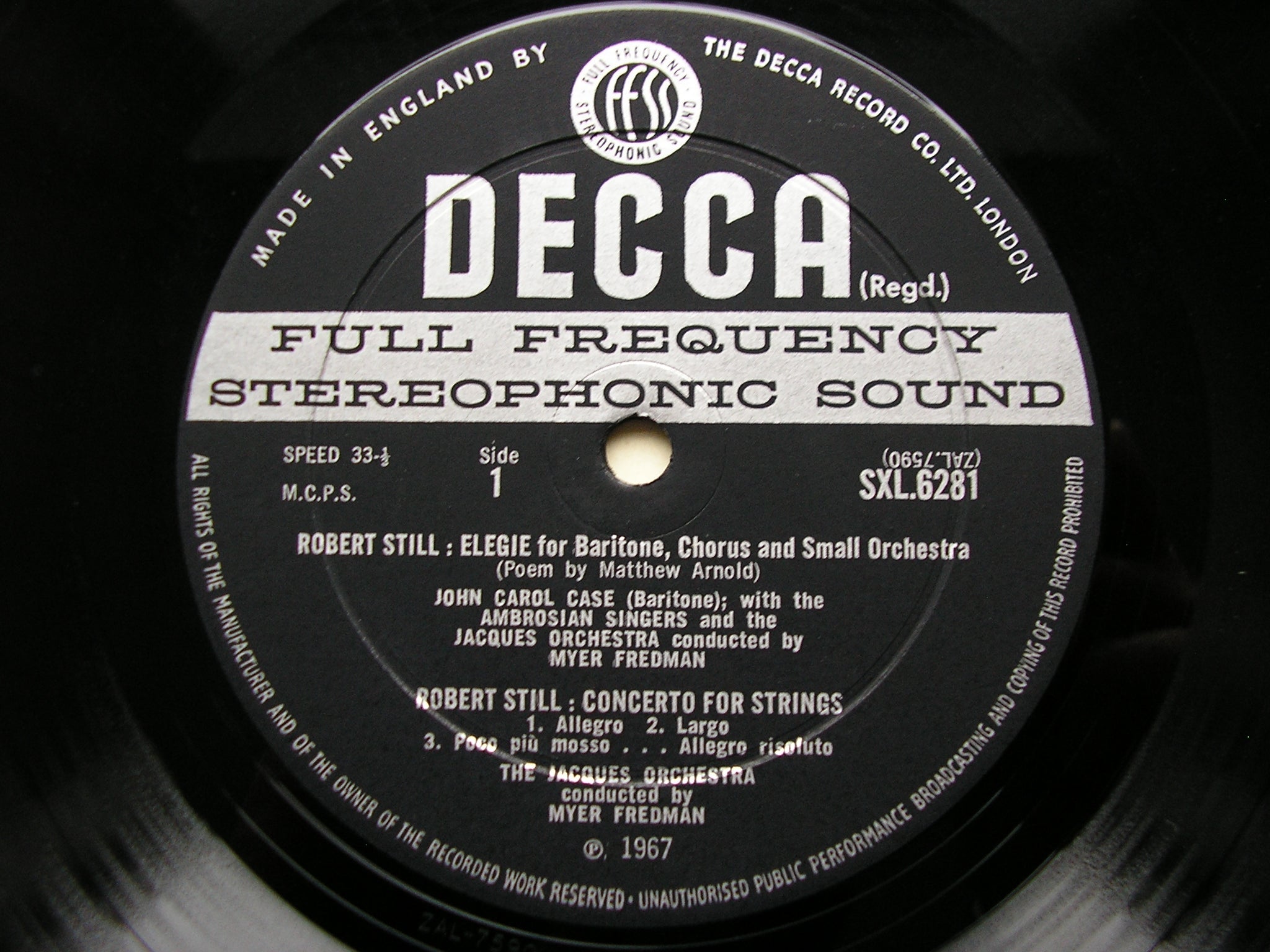 SXL 6281  STILL: ELEGY / CONCERTO FOR STRINGS / RUBBRA: CHORAL SUITE 'INSCAPE'      JACQUES ORCHESTRA /  FREDMAN     ED2