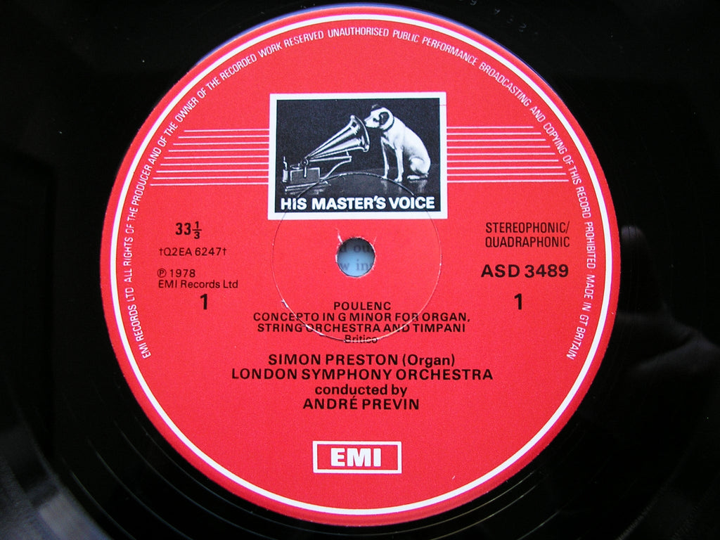 POULENC: CONCERTO FOR ORGAN, STRINGS & TIMPANI / CONCERTO CHAMPETRE     PRESTON / LONDON SYMPHONY / PREVIN      ASD 3489