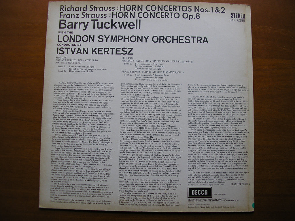 SXL 6285  STRAUSS: HORN CONCERTOS / FRANZ STRAUSS: HORN CONCERTO      TUCKWELL /  LONDON SYMPHONY / KERTESZ     ED2