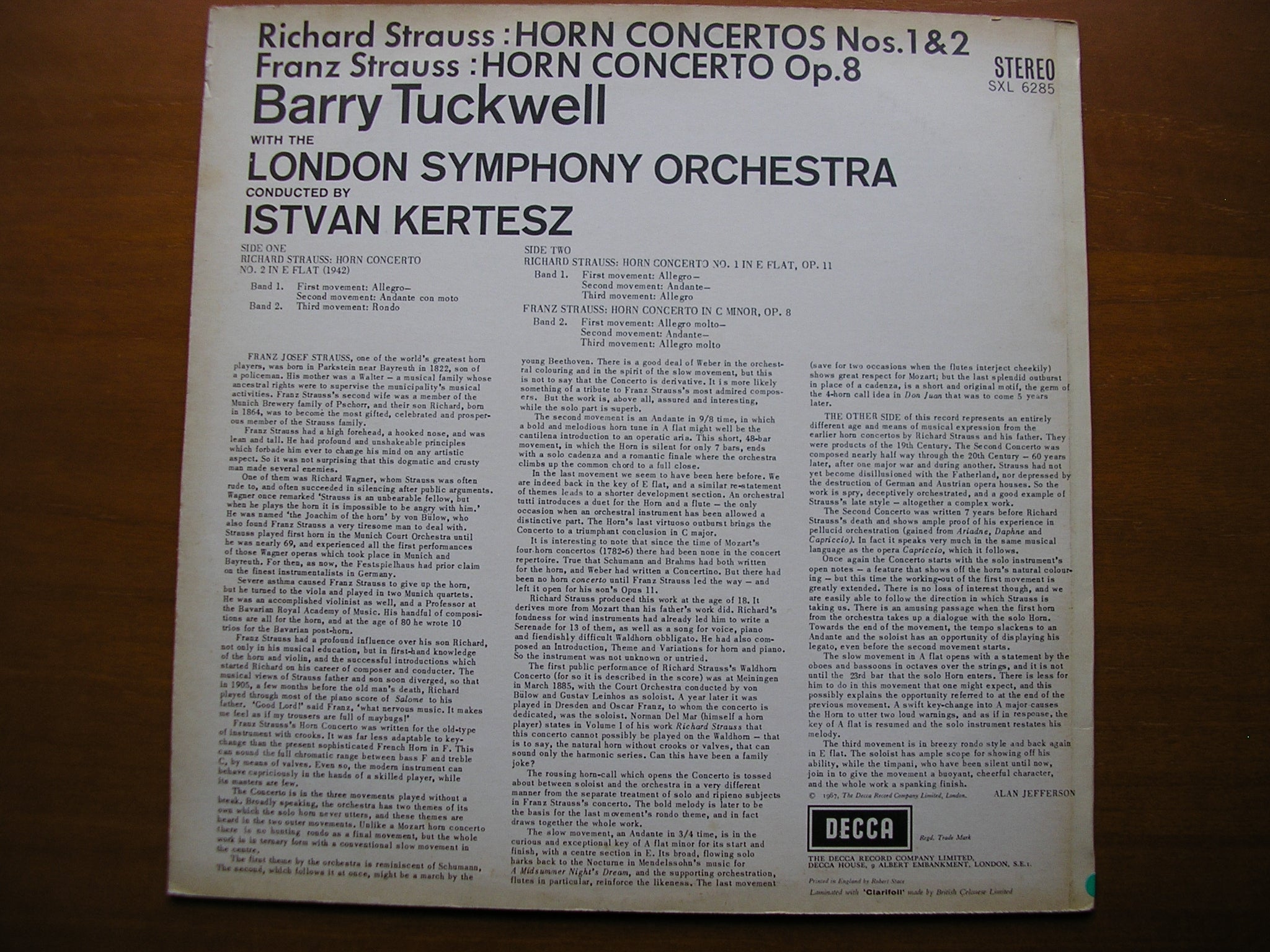 SXL 6285  STRAUSS: HORN CONCERTOS / FRANZ STRAUSS: HORN CONCERTO      TUCKWELL /  LONDON SYMPHONY / KERTESZ     ED2
