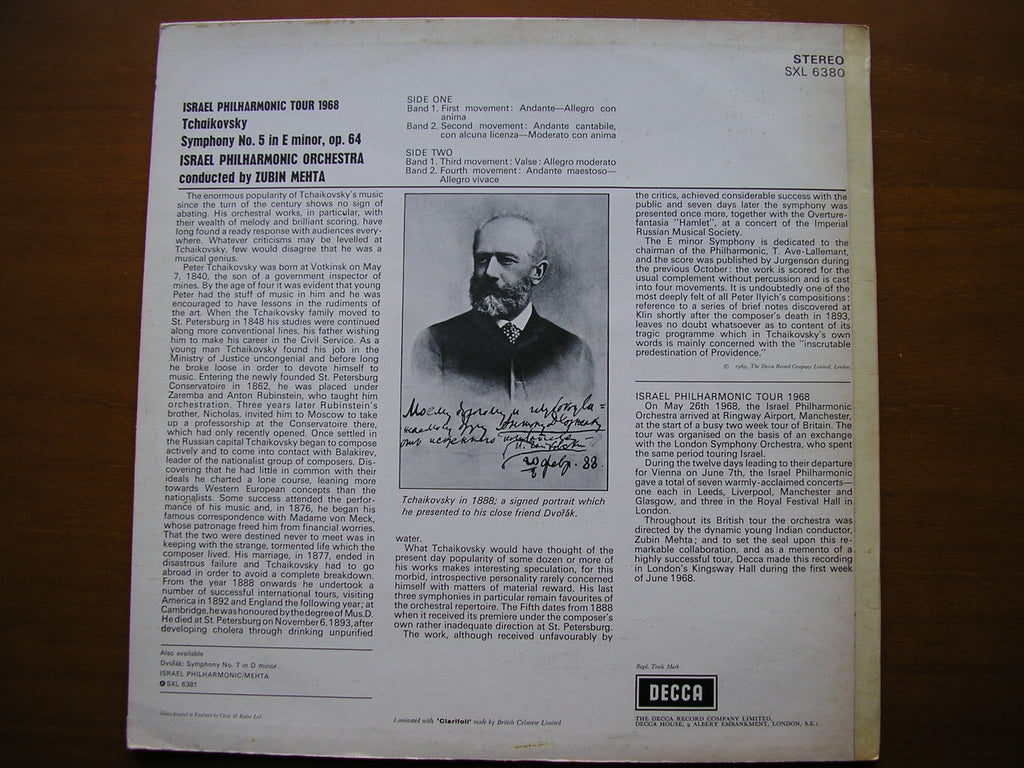 SXL 6380 TCHAIKOVSKY: SYMPHONY No. 5      MEHTA / ISRAEL PHILHARMONIC    ED3