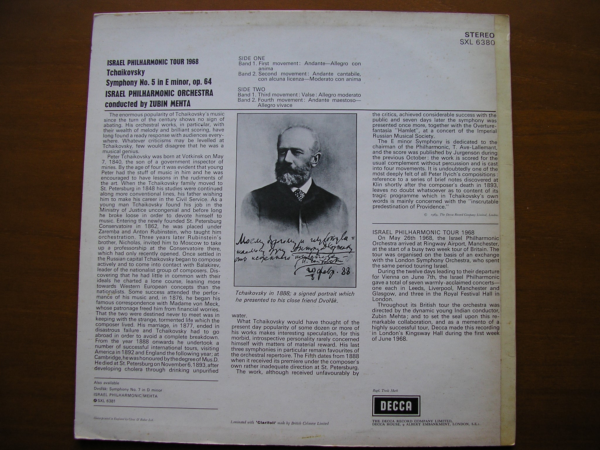 SXL 6380 TCHAIKOVSKY: SYMPHONY No. 5      MEHTA / ISRAEL PHILHARMONIC    ED3