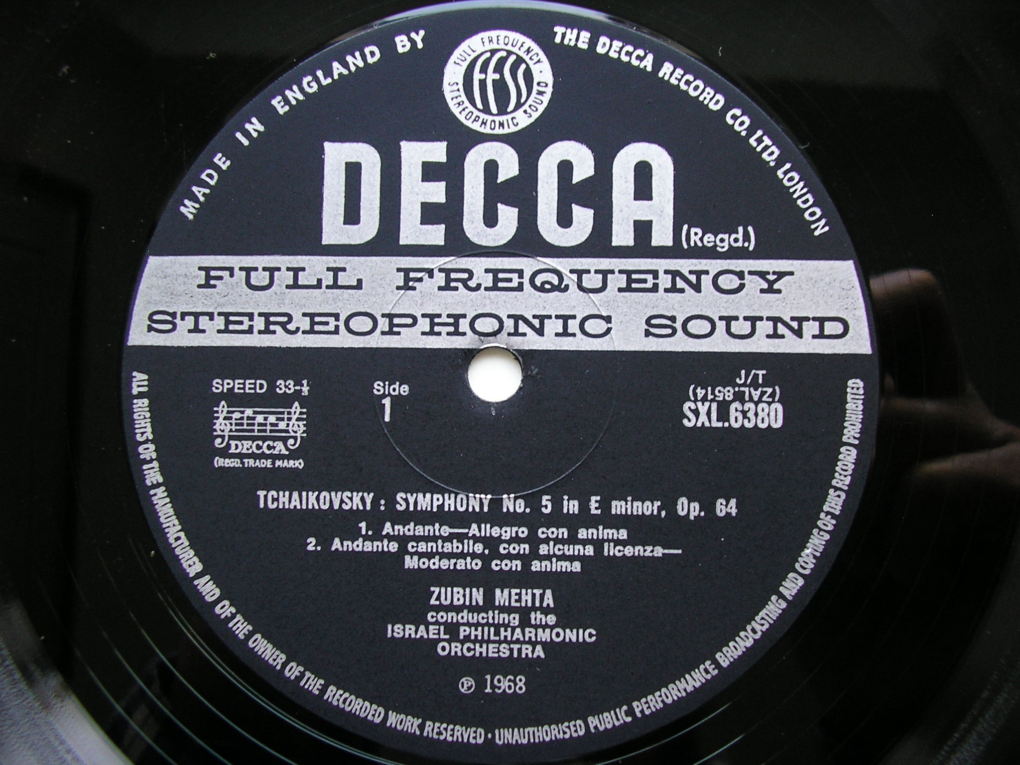 SXL 6380 TCHAIKOVSKY: SYMPHONY No. 5      MEHTA / ISRAEL PHILHARMONIC    ED3