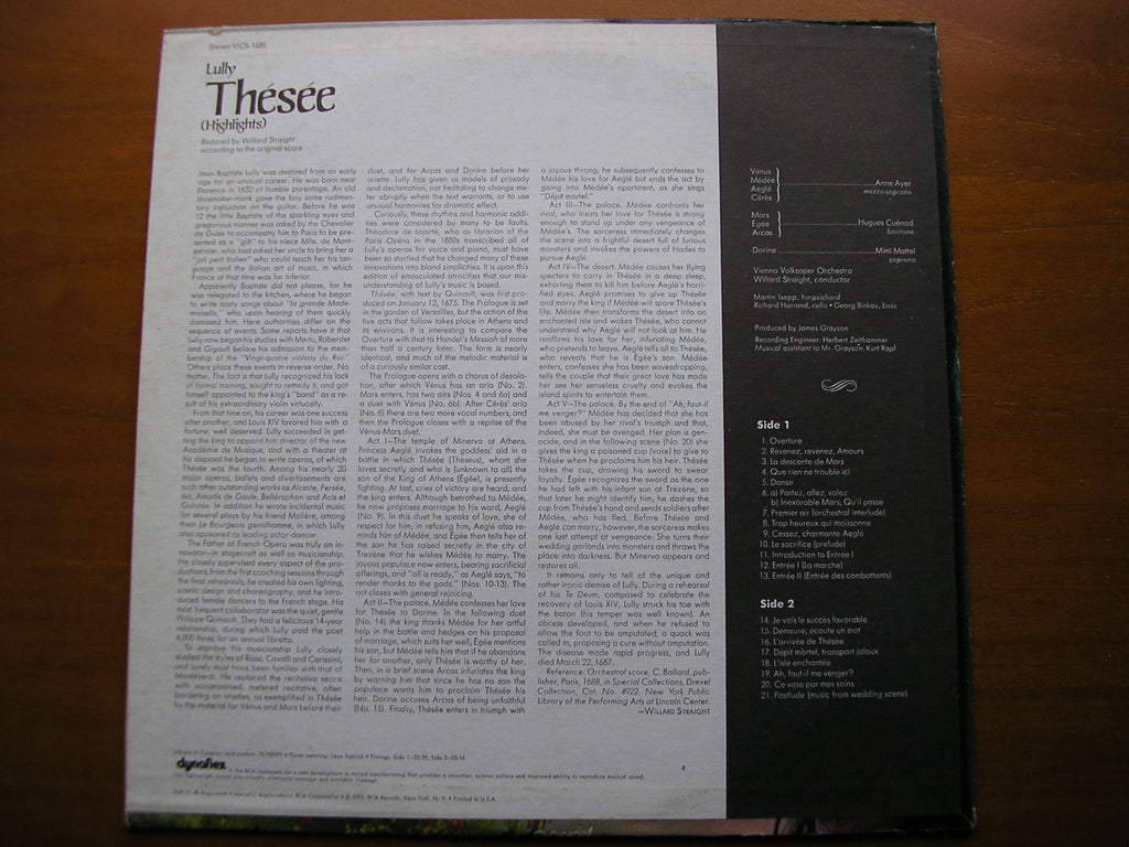 LULLY:  THESEE (1675) highlights     SOLOISTS / VIENNA VOLKSOPER / STRAIGHT     VICS 1686