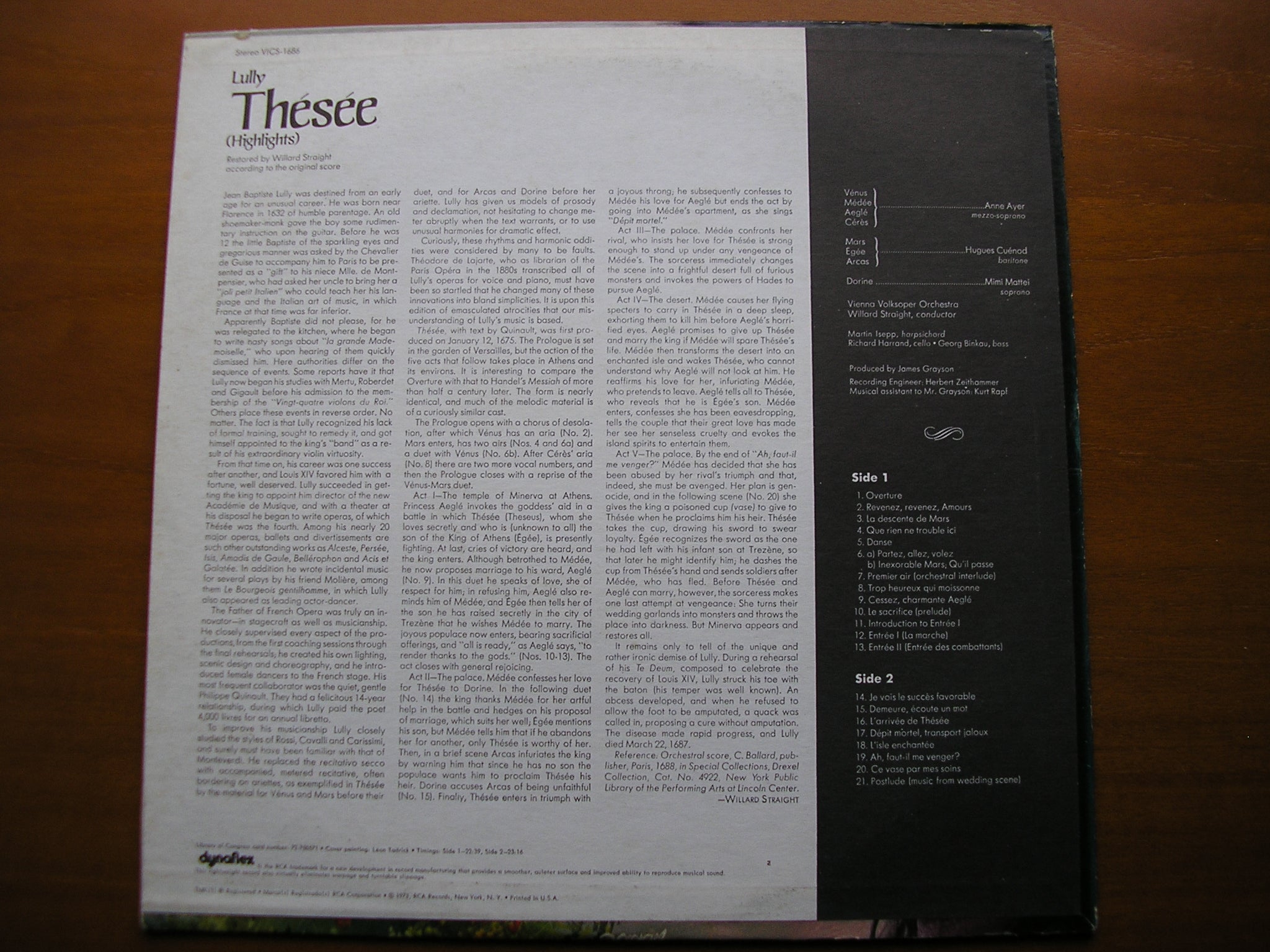 LULLY:  THESEE (1675) highlights     SOLOISTS / VIENNA VOLKSOPER / STRAIGHT     VICS 1686