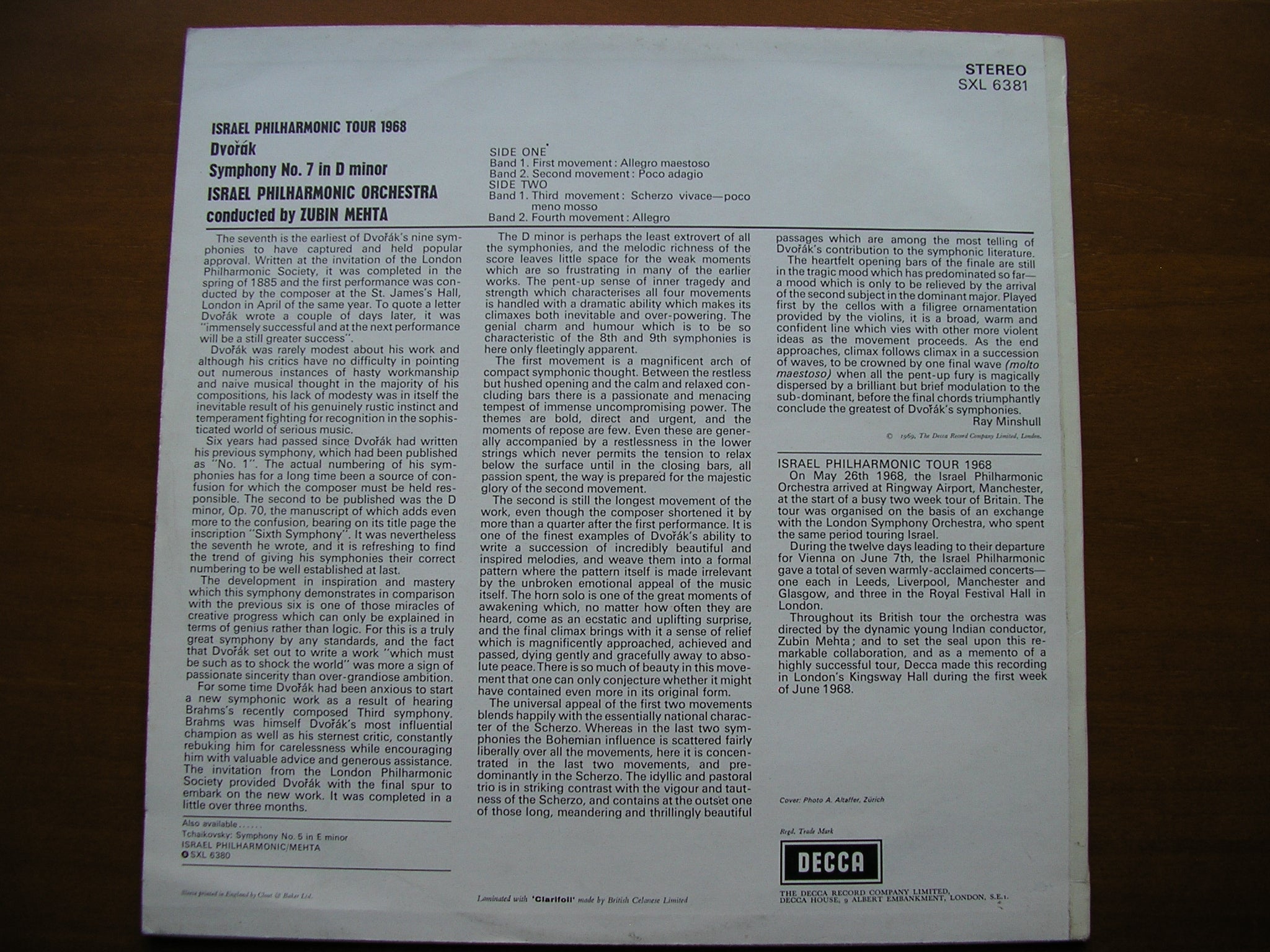 SXL 6381 DVORAK: SYMPHONY No. 7      MEHTA / ISRAEL PHILHARMONIC      ED3