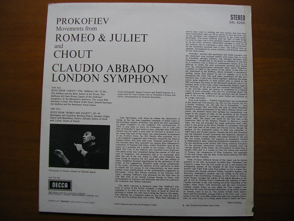 SXL 6286  PROKOFIEV: ROMEO & JULIET / CHOUT   excerpts    ABBADO / LONDON SYMPHONY    ED2