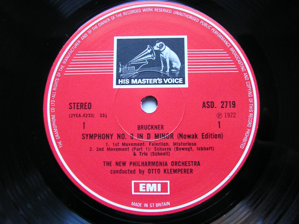 BRUCKNER: SYMPHONY No. 9    KLEMPERER / NEW PHILHARMONIA     ASD 2719