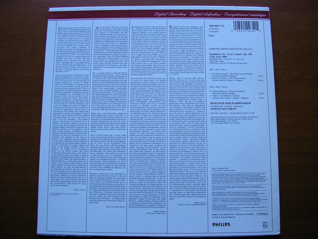 SHOSTAKOVICH: SYMPHONY No. 11  BYCHKOV / BERLIN PHILHARMONIC   420 935