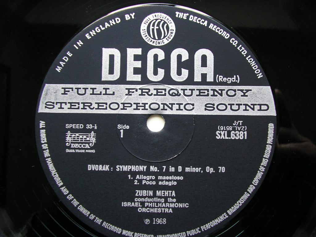 SXL 6381 DVORAK: SYMPHONY No. 7      MEHTA / ISRAEL PHILHARMONIC      ED3