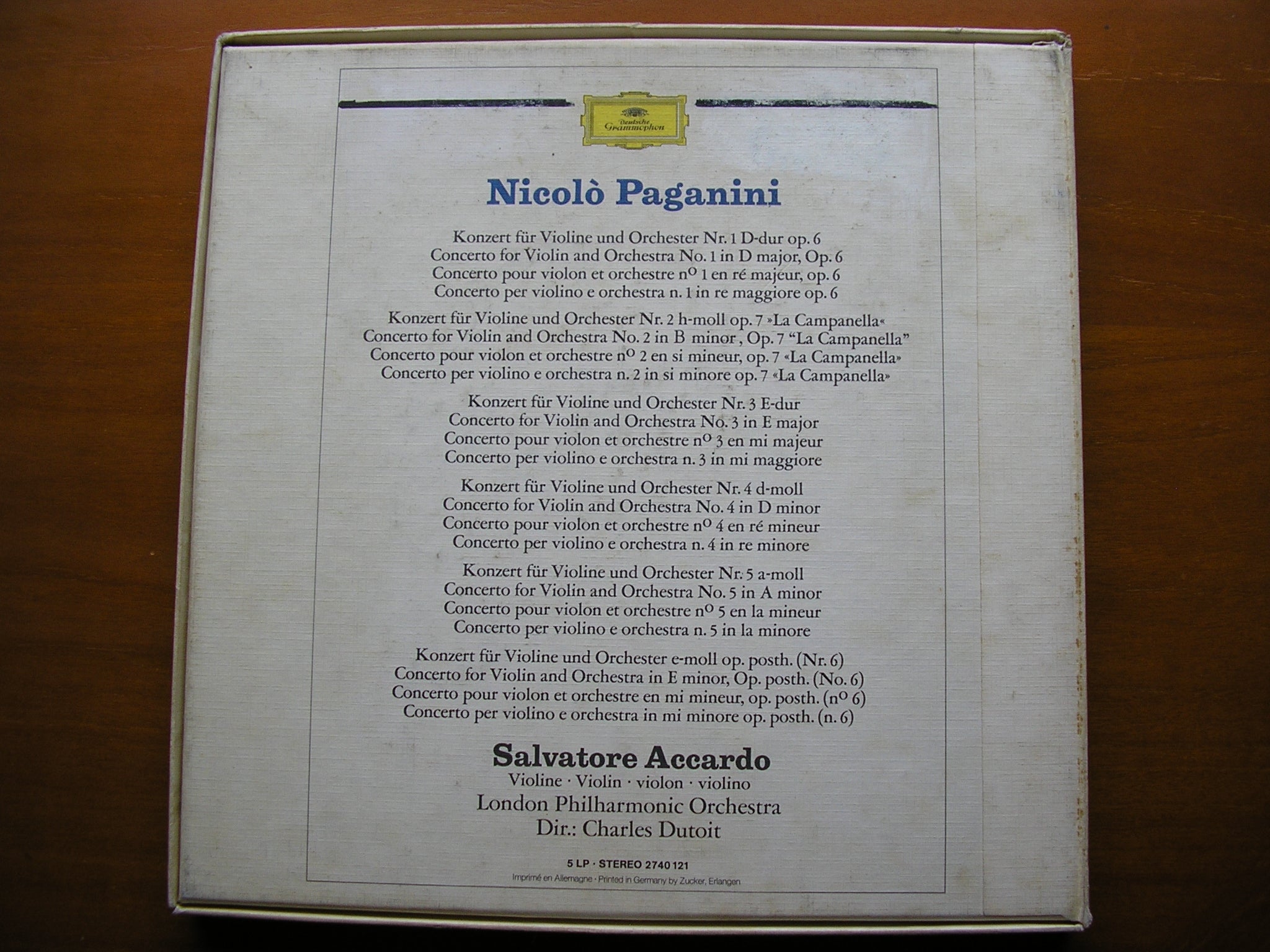 PAGANINI: VIOLIN CONCERTOS      ACCARDO / LONDON PHILHARMONIC / DUTOIT     5LP     2740 121