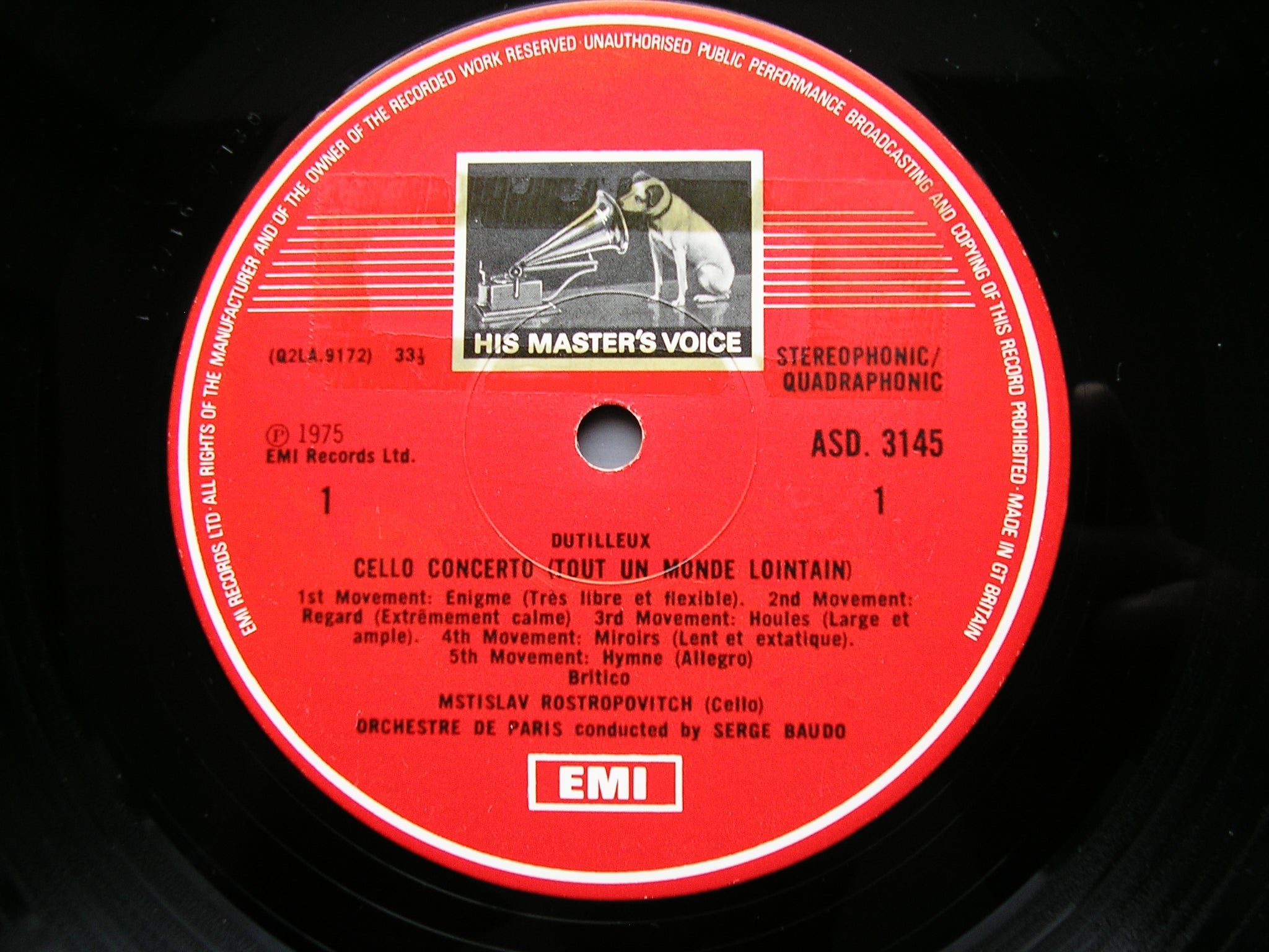 DUTILLEUX & LUTOSLAWSKI: CELLO CONCERTOS      ROSTROPOVICH / ORCHESTRE DE PARIS / DUTILLEUX / LUTOSLAWSKI     ASD 3145