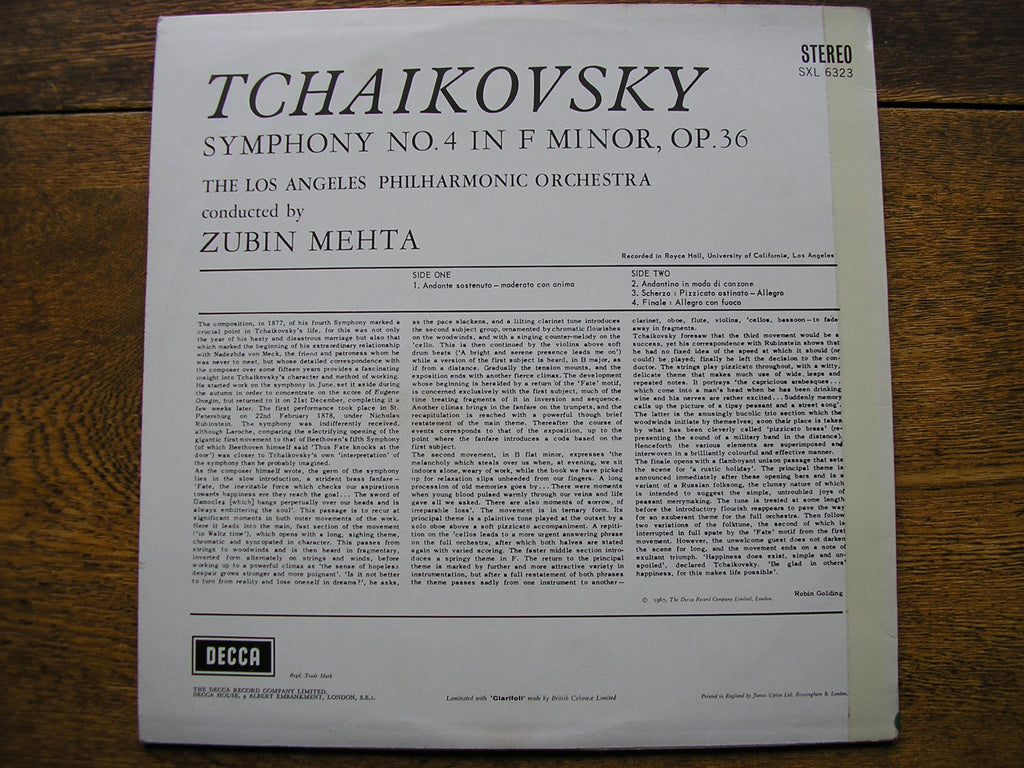 SXL 6323 TCHAIKOVSKY: SYMPHONY No. 4 MEHTA / LOS ANGELES PHILHARMONIC