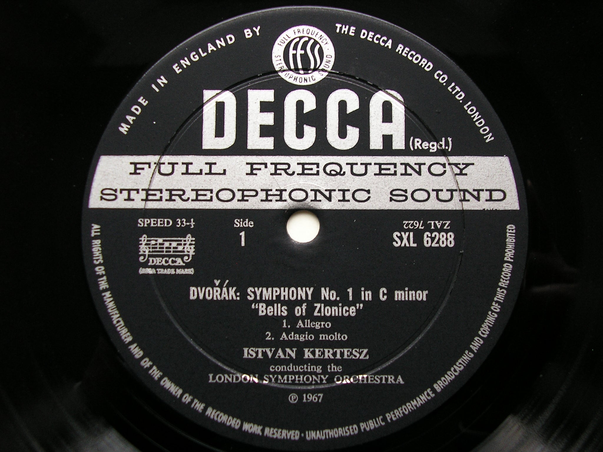 SXL 6288  DVORAK: SYMPHONY No. 1  'Bells of Zlonice'     KERTESZ / LONDON SYMPHONY    ED2