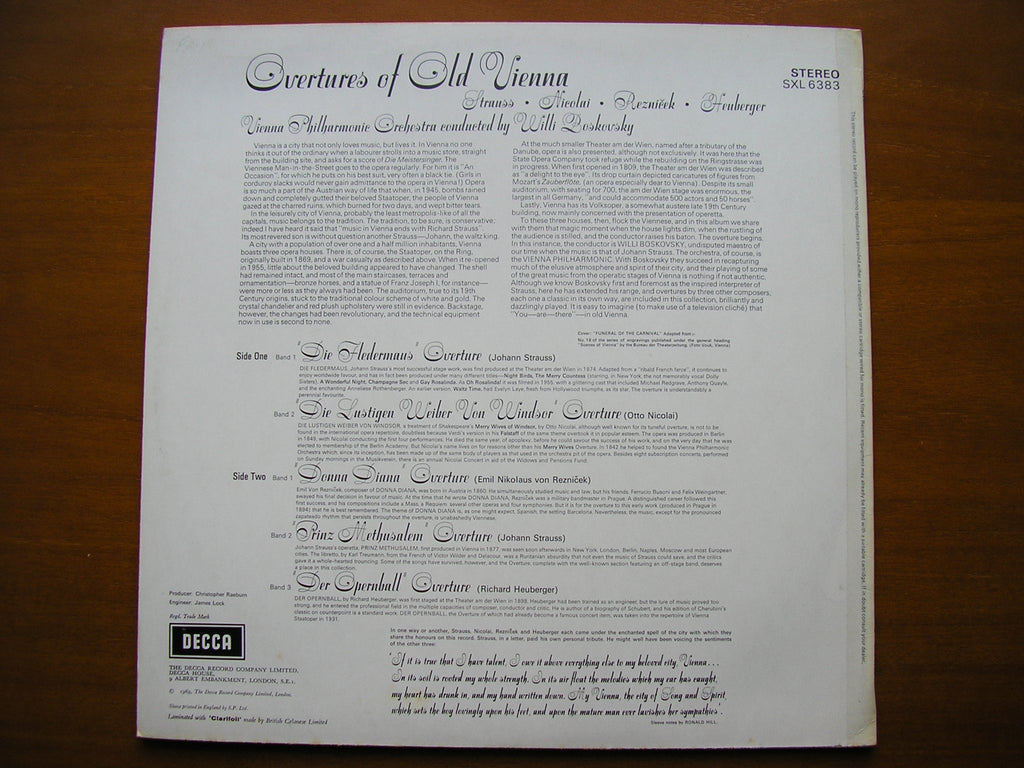SXL 6383 OVERTURES OF OLD VIENNA     BOSKOVSKY / VIENNA PHILHARMONIC     ED3