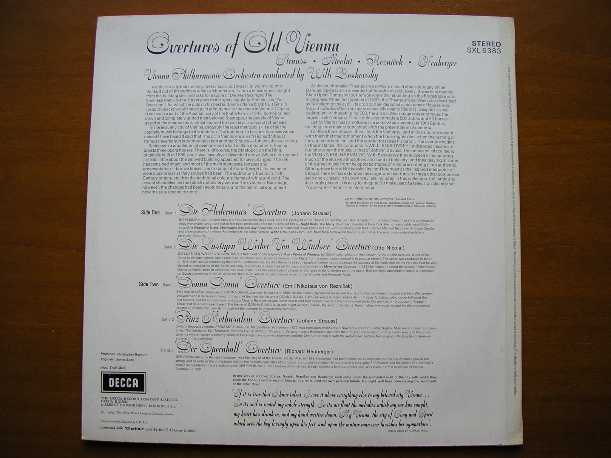 SXL 6383 OVERTURES OF OLD VIENNA     BOSKOVSKY / VIENNA PHILHARMONIC     ED3