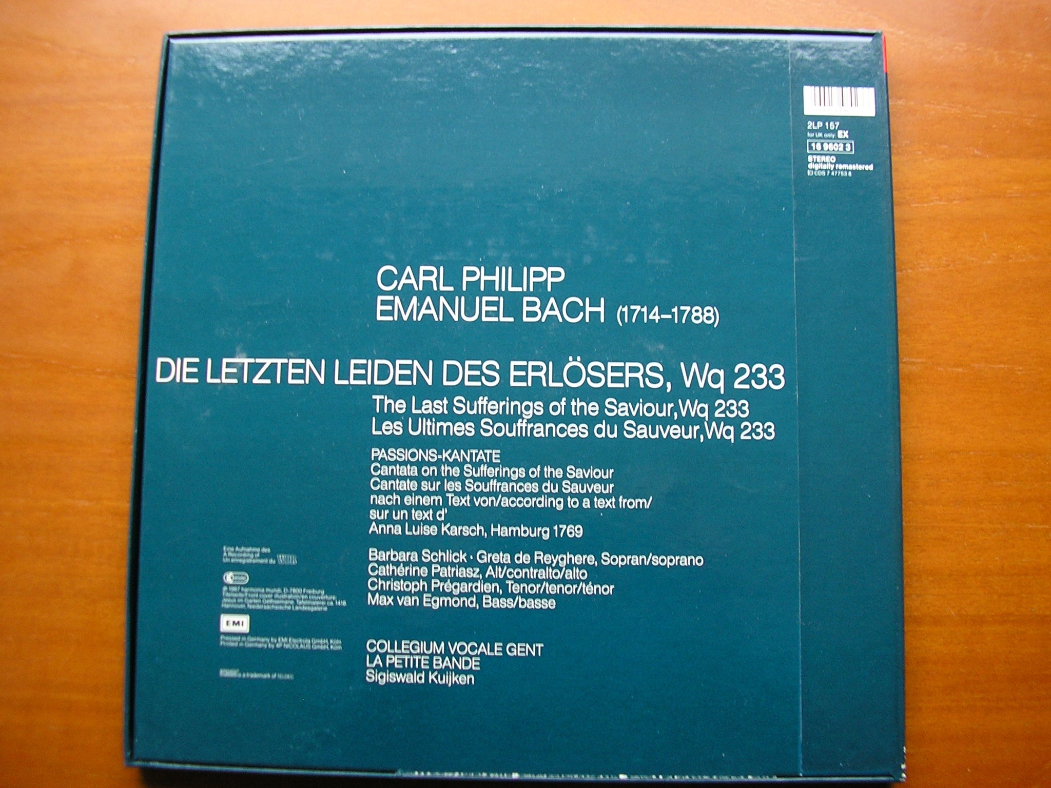 BACH, CPE: THE LAST SUFFERINGS OF THE SAVIOUR    SOLOISTS / LA PETITE BAND / KUIJKEN     2LP     16 9602