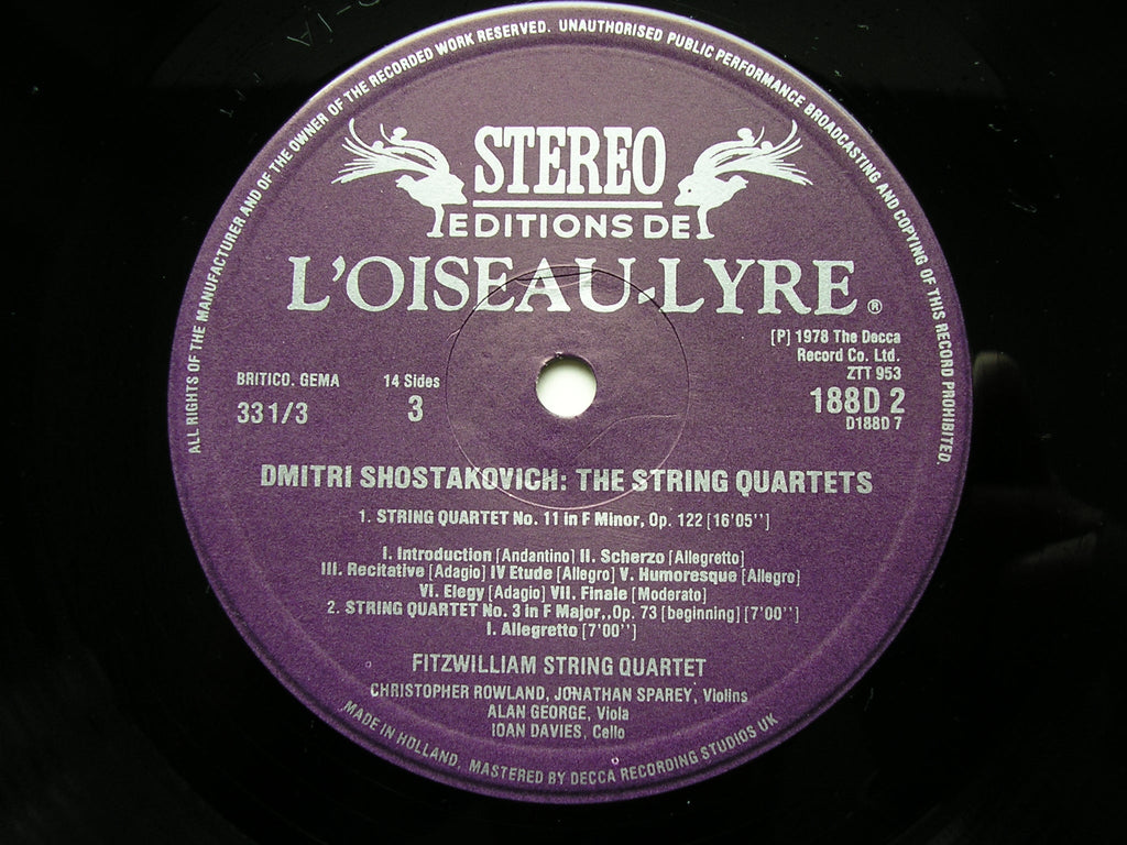 SHOSTAKOVICH: STRING QUARTETS Nos. 1 - 15      FITZWILLIAM STRING QUARTET      D188 D7