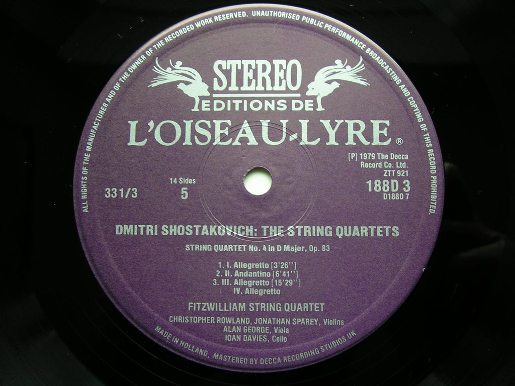 SHOSTAKOVICH: STRING QUARTETS Nos. 1 - 15      FITZWILLIAM STRING QUARTET      D188 D7